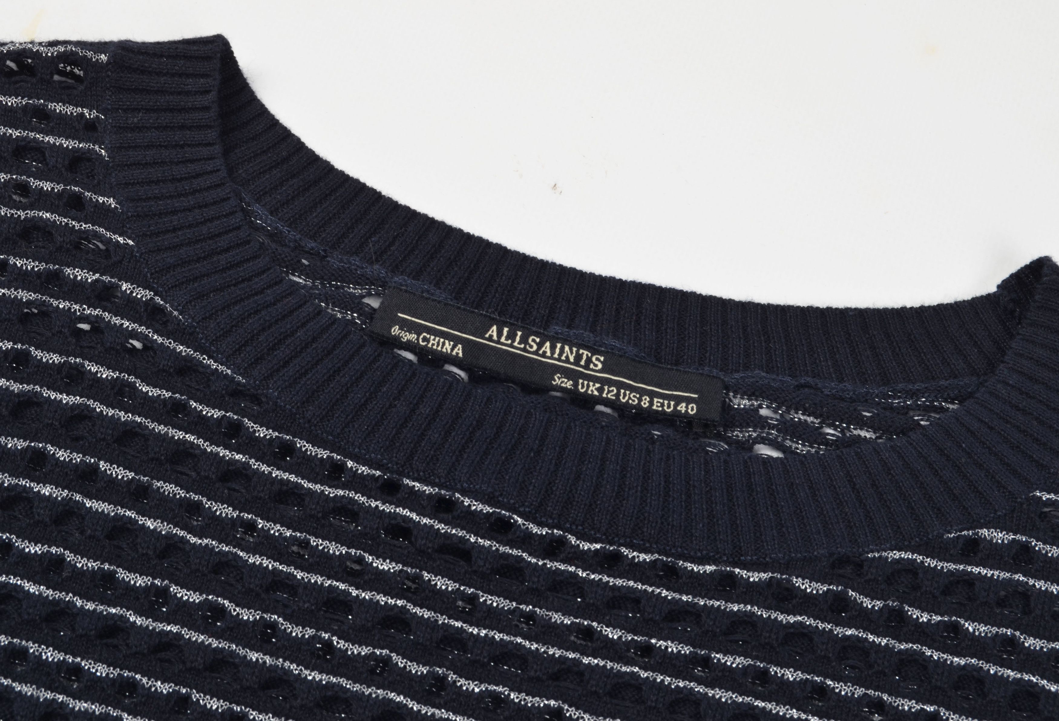 Allsaints AllSaints Navy Blue Open Knit Sleeveless Dress Size M / US 6-8 / IT 42-44 - 6 Thumbnail