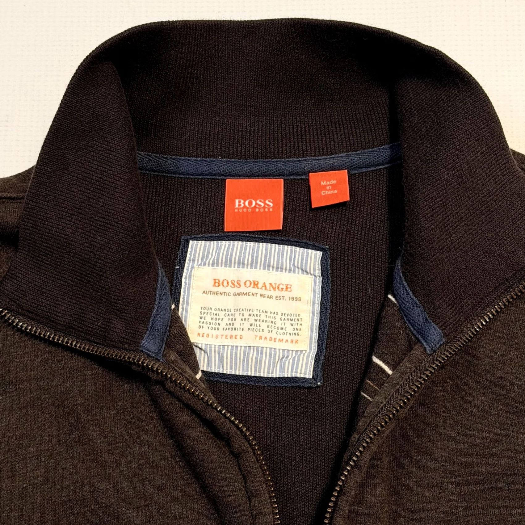 Vintage BOSS Orange Sweatshirt Mens M Brown Full Zip Stand Collar Rib Cuffs Knit Size US M / EU 48-50 / 2 - 7 Thumbnail
