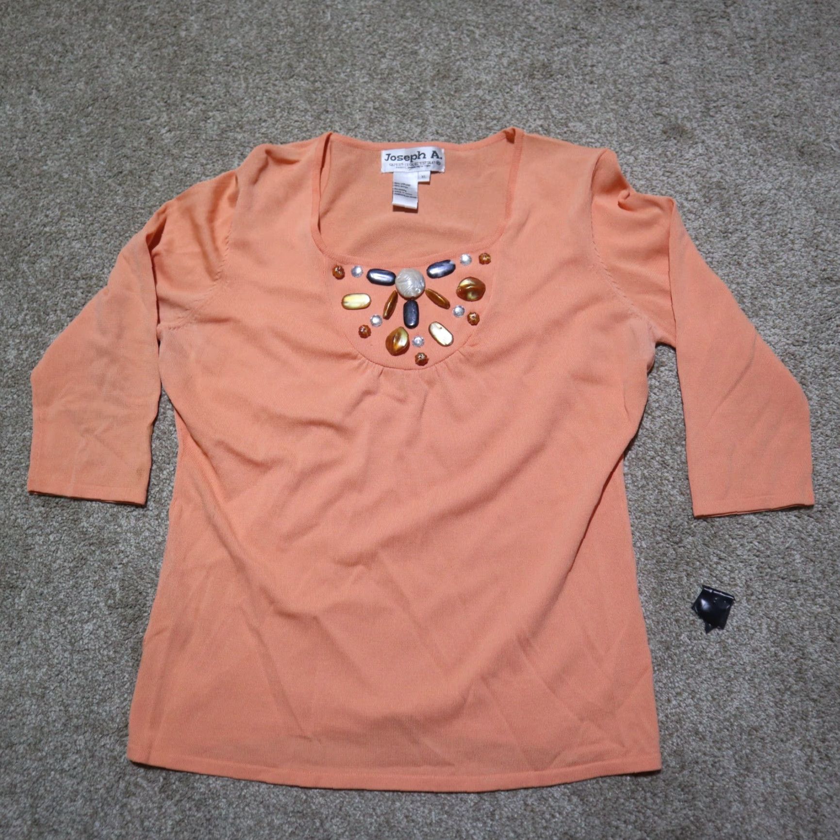 Vintage Joseph A. Peach Stretch Shirt Top Rhinestone Solid Half Sleeve Adult Women XL Orange Size XL / US 12-14 / IT 48-50 - 4 Thumbnail