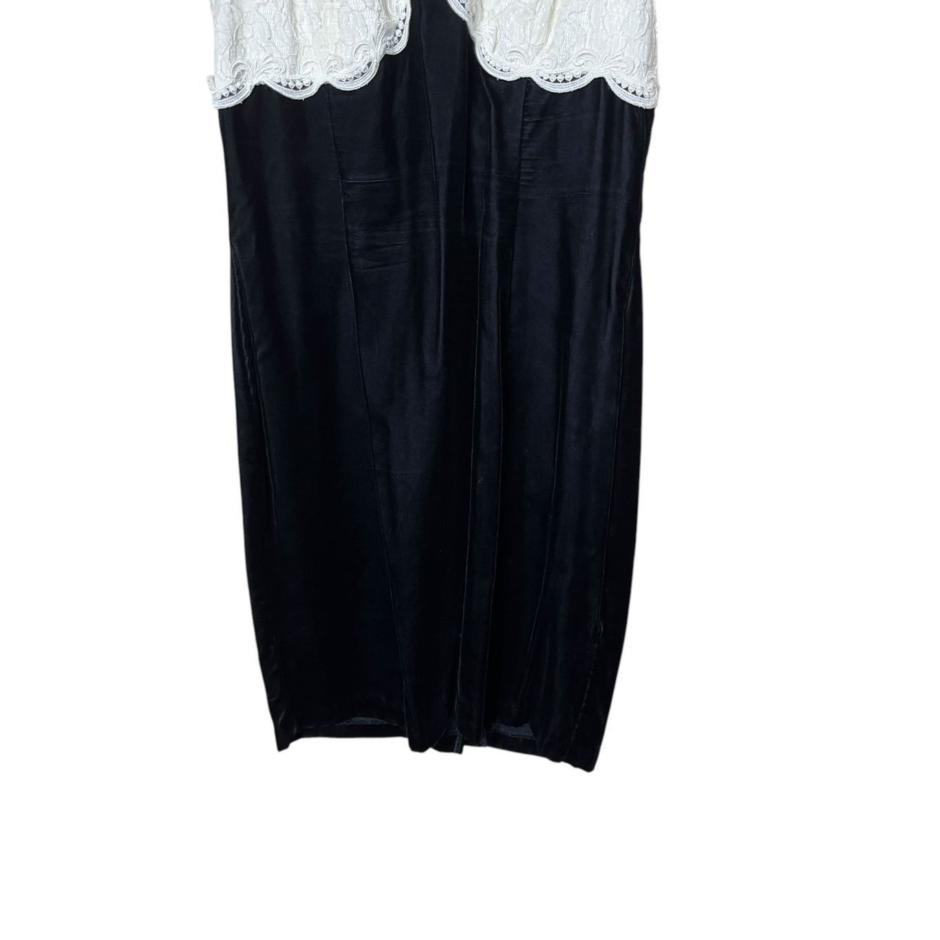 Other Vintage Scott McClintock Black White Lace Velvet Formal Dres Size L / US 10 / IT 46 - 3 Thumbnail