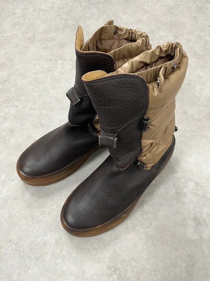 Moncler Moncler Brown Leather Beige Quilted Puffer Boots Size US 10 / EU 43 - 4 Thumbnail