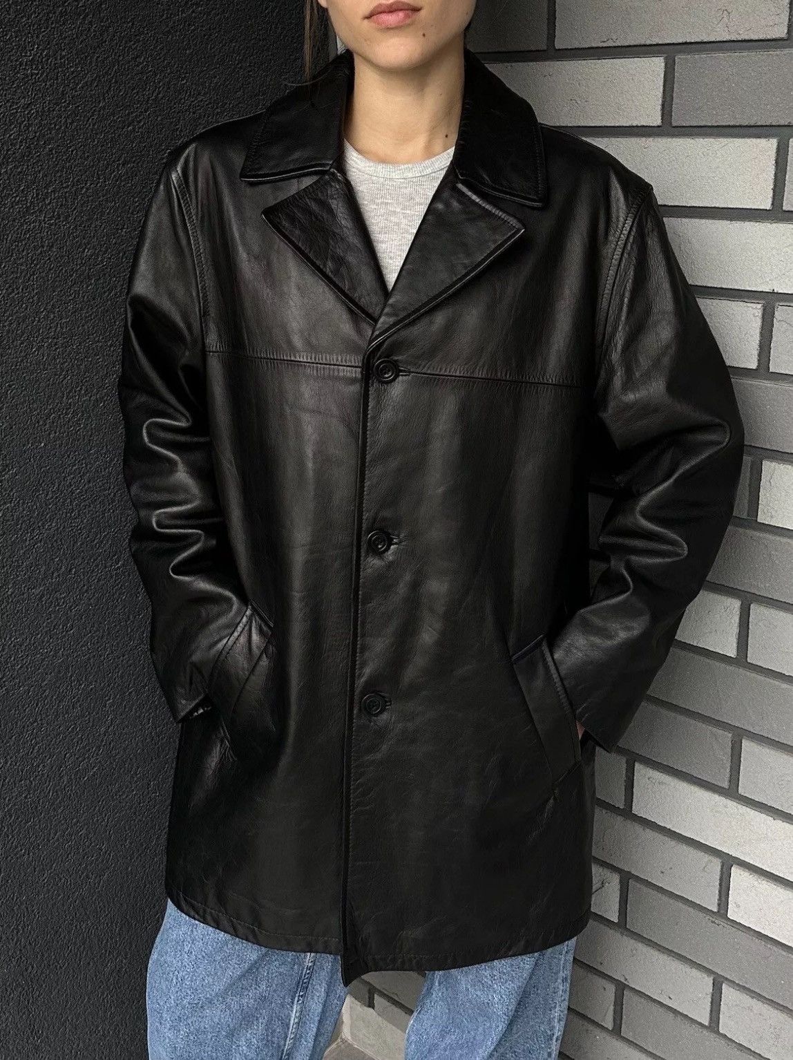 Vintage × Zara Vintage ZARA man oversized Leather Jacket Coat Black Size L Size US L / EU 52-54 / 3 - 7 Thumbnail