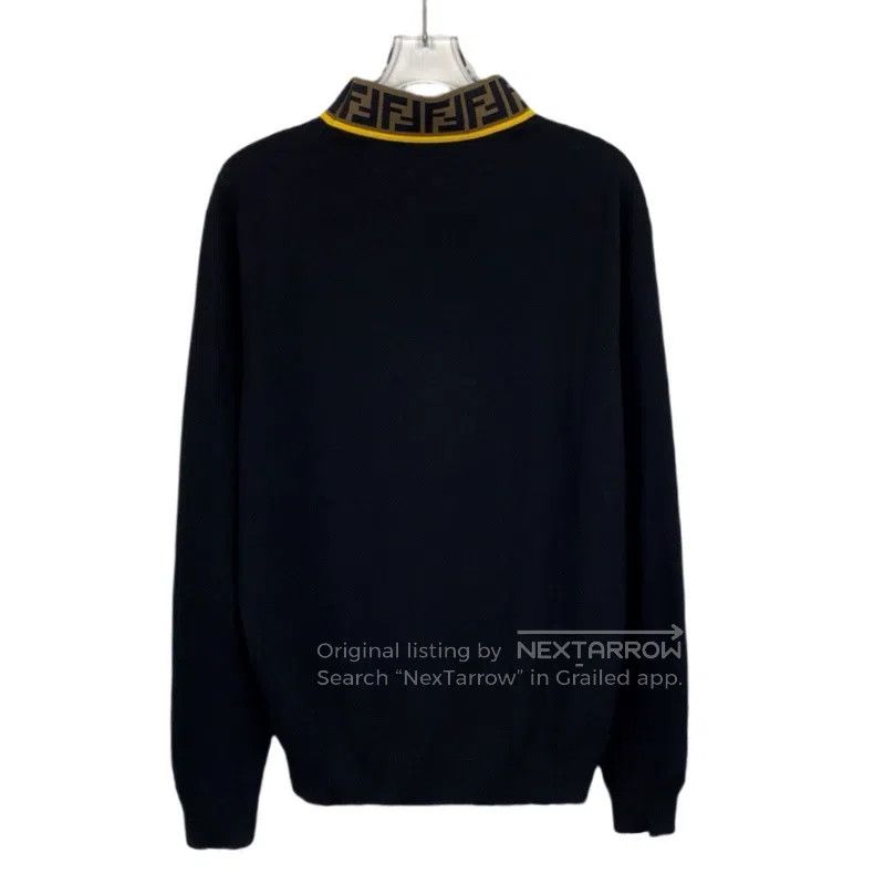 Fendi Fendi Black collar logo letter merino wool long sleeve kni Size US M / EU 48-50 / 2 - 2 Thumbnail