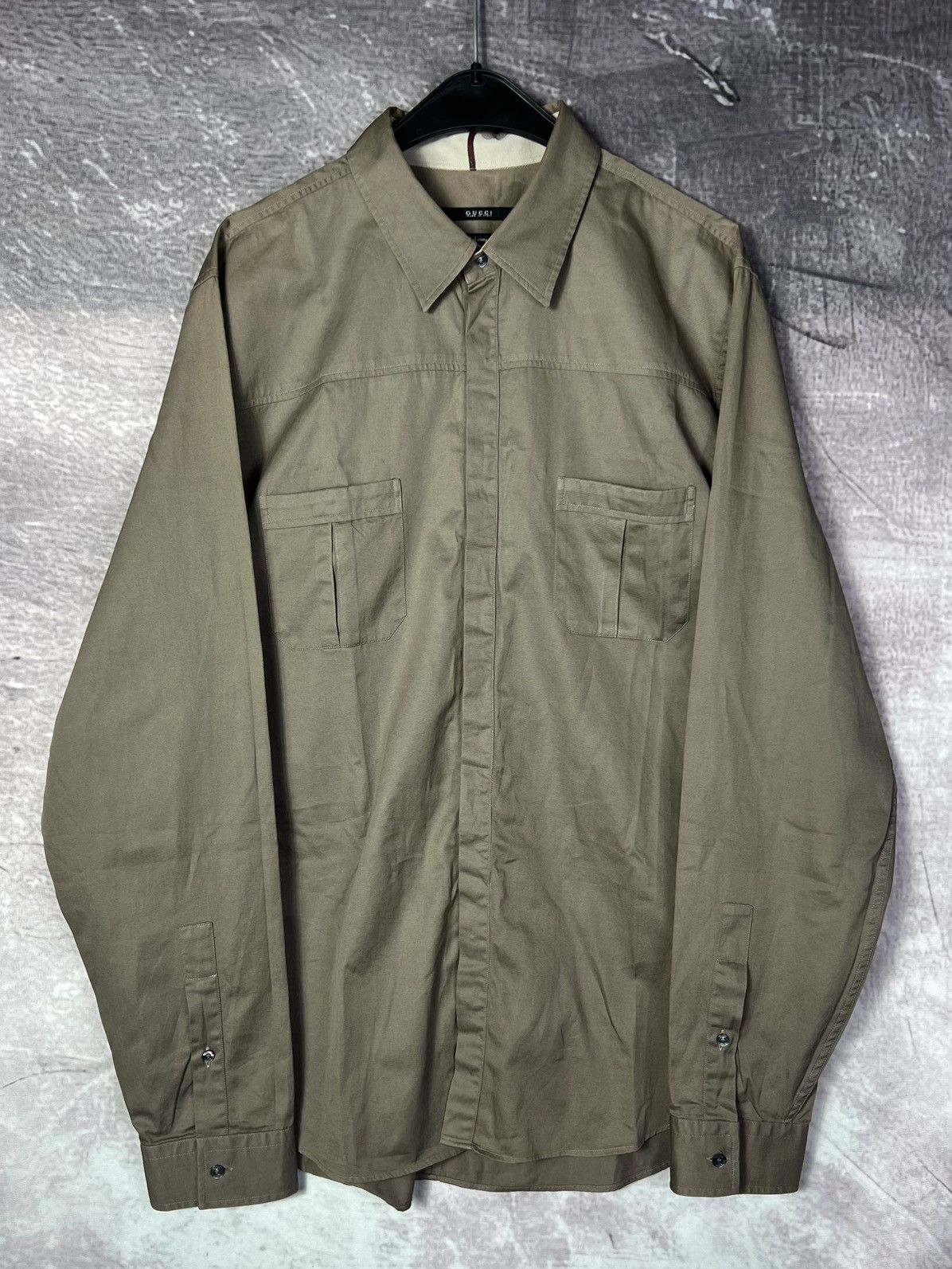 2013 Gucci by Frida Giannini Archive Military Luxury Pearl Button Shirt