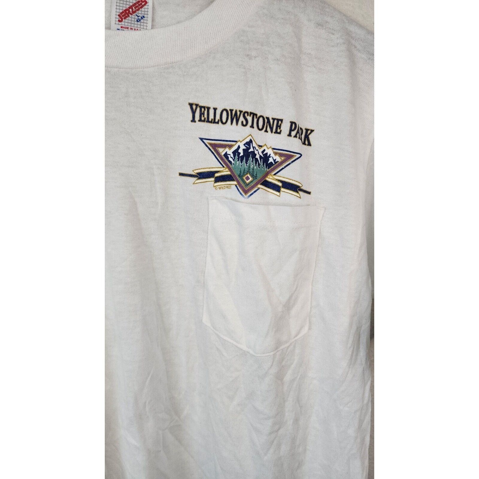 Jerzees Vintage Yellowstone Shirt National Park White L Pocket Tee Size US L / EU 52-54 / 3 - 2 Thumbnail