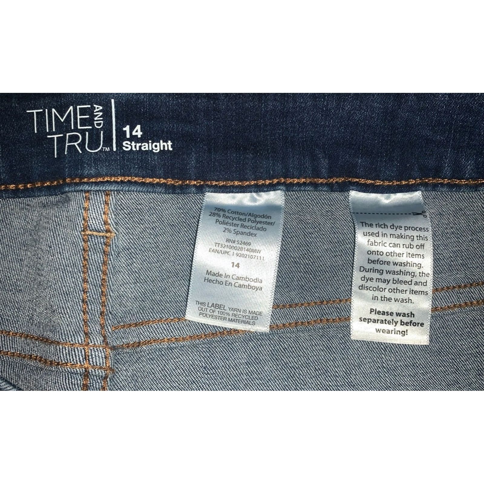 Vintage Time Tru Denim Straight Leg Pants 14 Mid Rise Stretch Blue Womens Regular Size 36" / US 14 / IT 50 - 4 Thumbnail