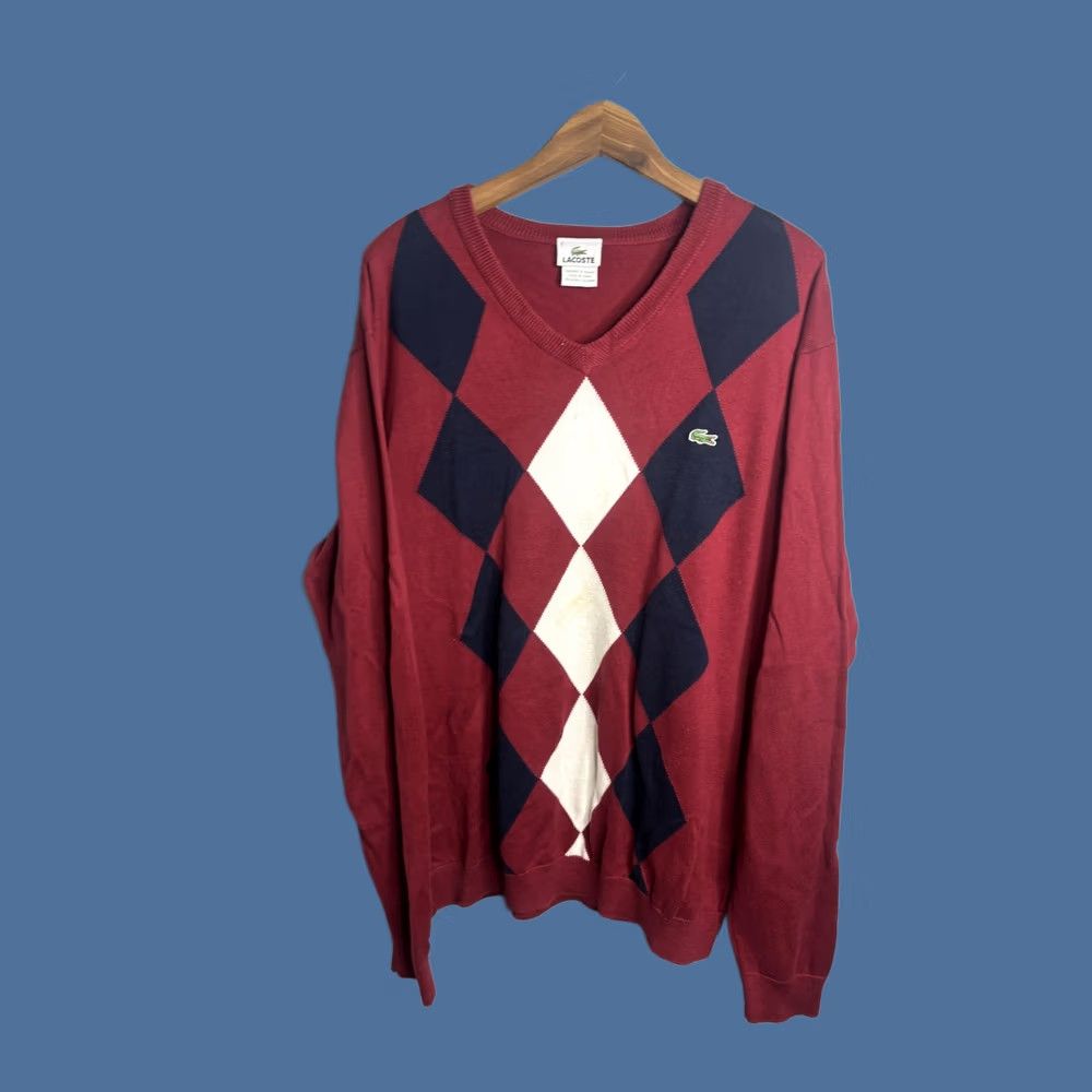 Lacoste Lacoste Sweater Mens XL Red Argyle Diamond V-Neck Pullover Knit Croc Logo Preppy Size US XL / EU 56 / 4 - 1 Thumbnail