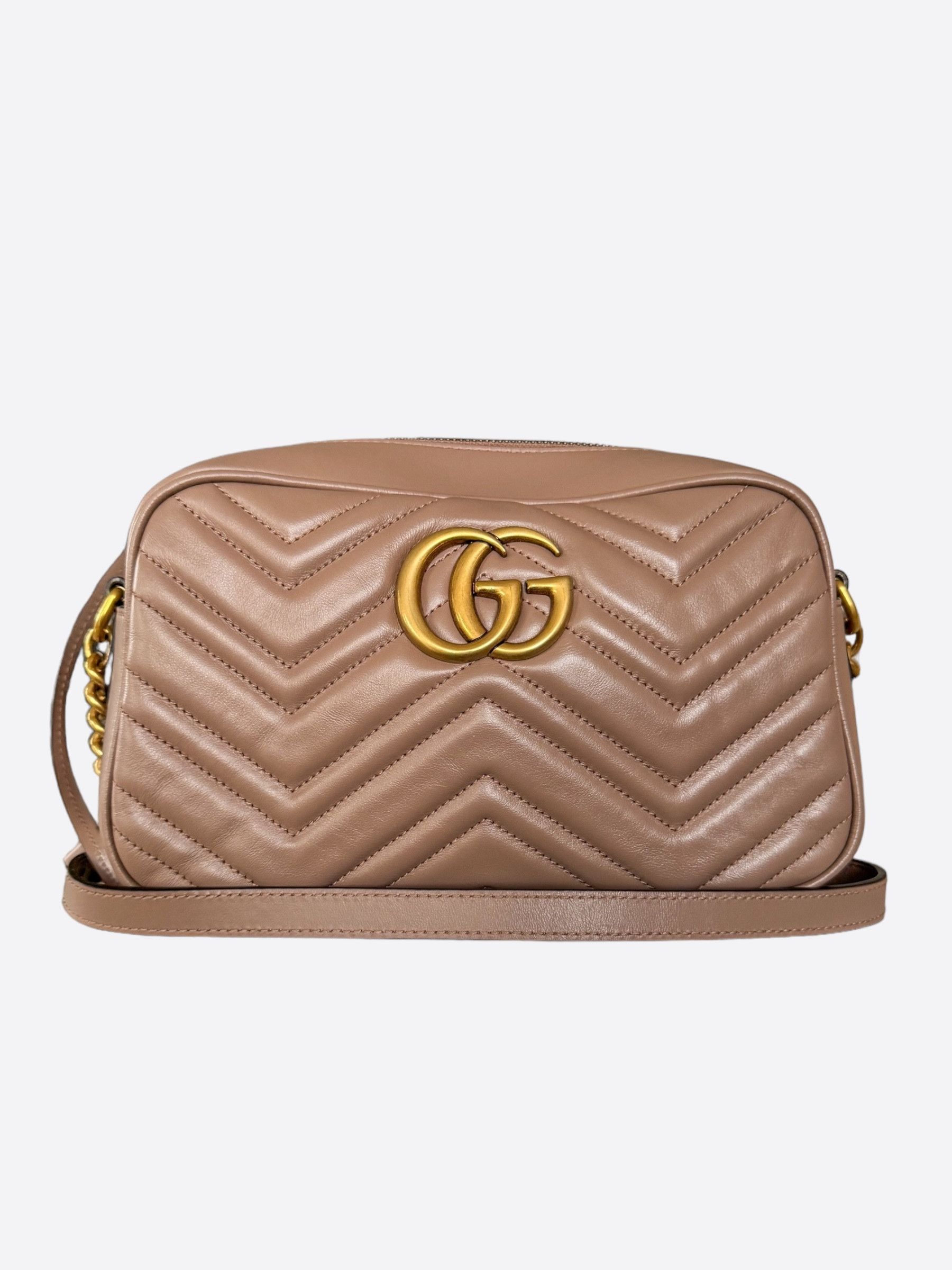 image of Gucci Dusty Pink Leather Marmont Small Shoulder Bag, Women's