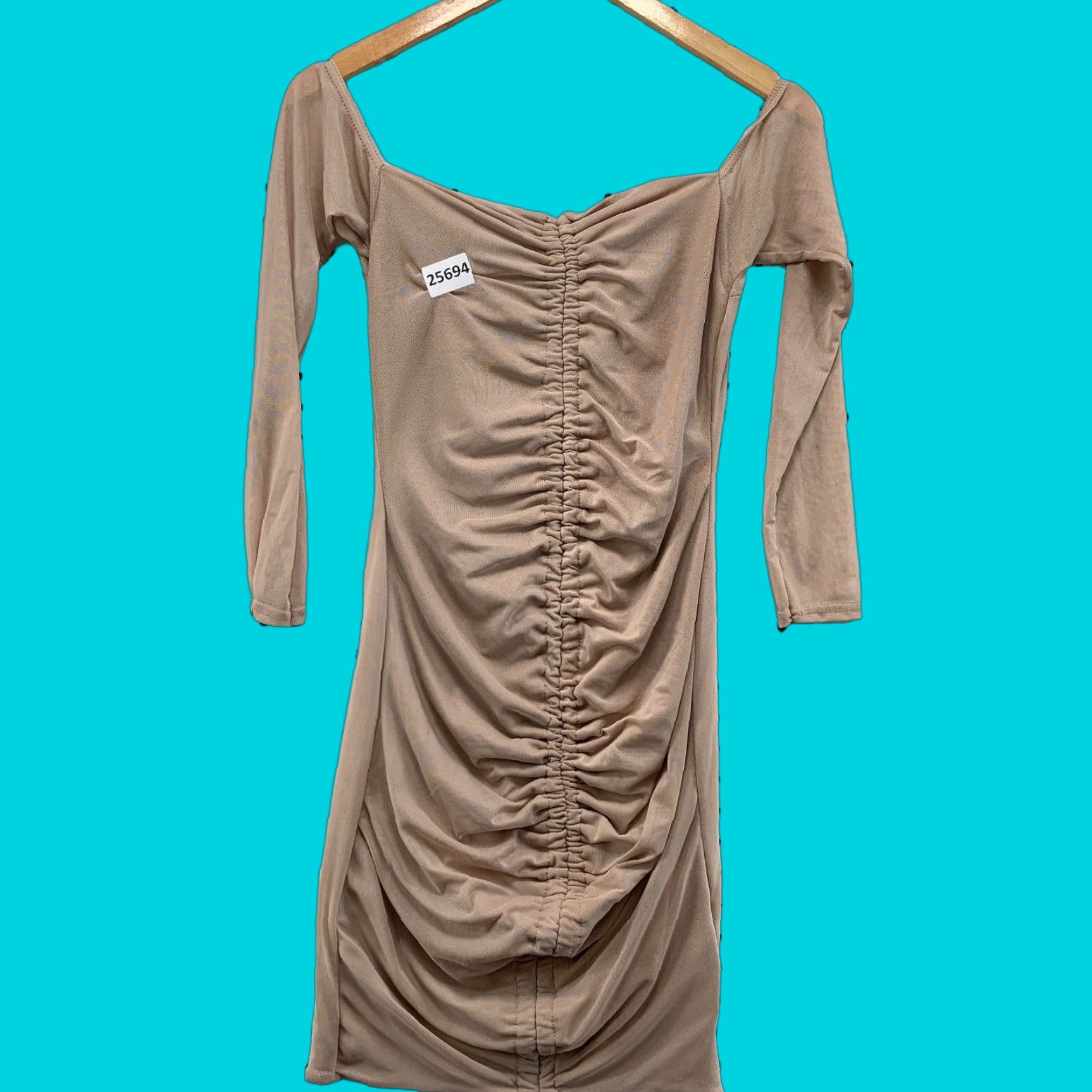 PrettyLittleThing Pretty Little Thing Dress Off The Shoulder Ruched Brown Womens Size 8 NWT Size M / US 6-8 / IT 42-44 - 1 Thumbnail