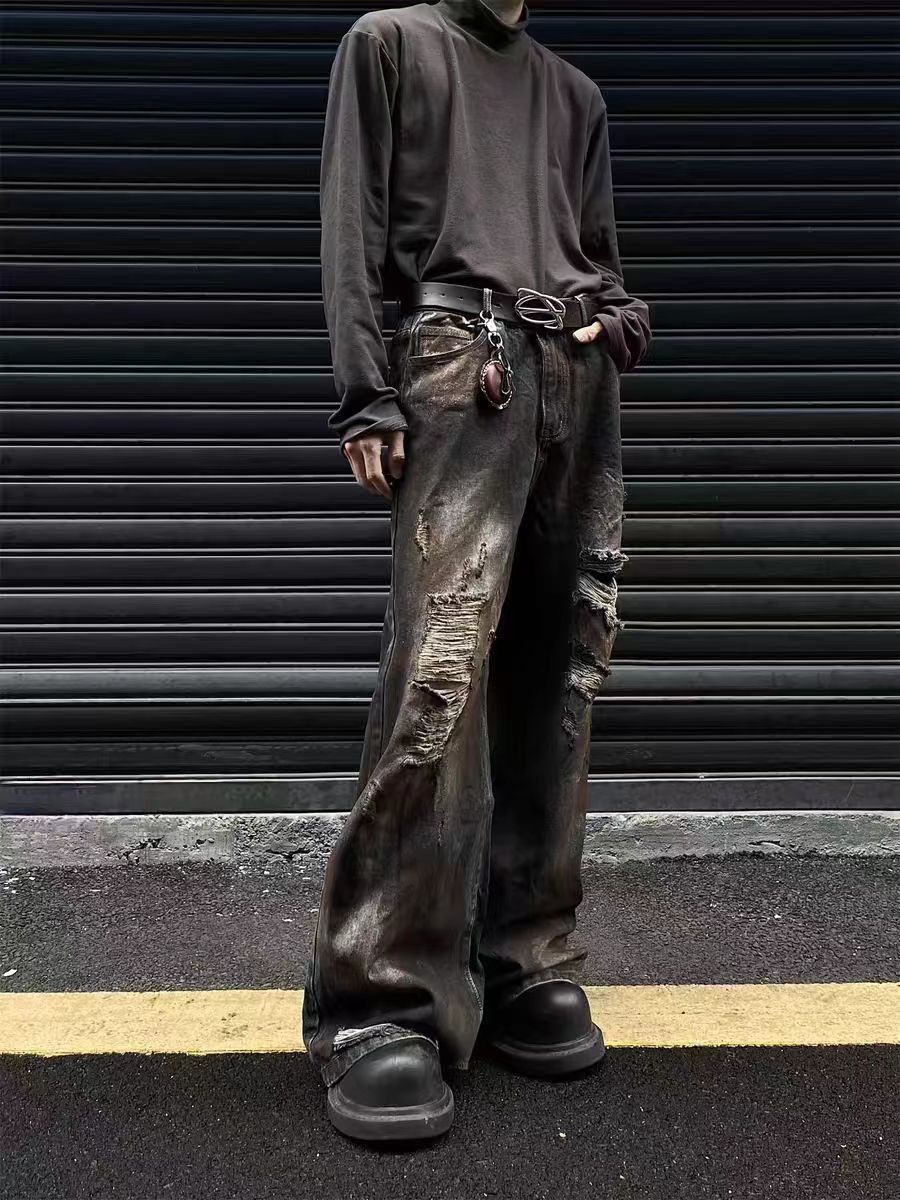 Japanese Brand × Jean Heavy dirty wash ripped high street hip hop jeans Size US 30 / EU 46 - 2 Thumbnail