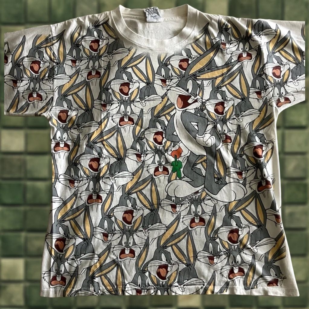 Vintage VINTAGE Bugs Bunny Looney Tunes AOP T-shirt Wild Oats XL White 1992 90s USA Men Size US XL / EU 56 / 4 - 1 Thumbnail