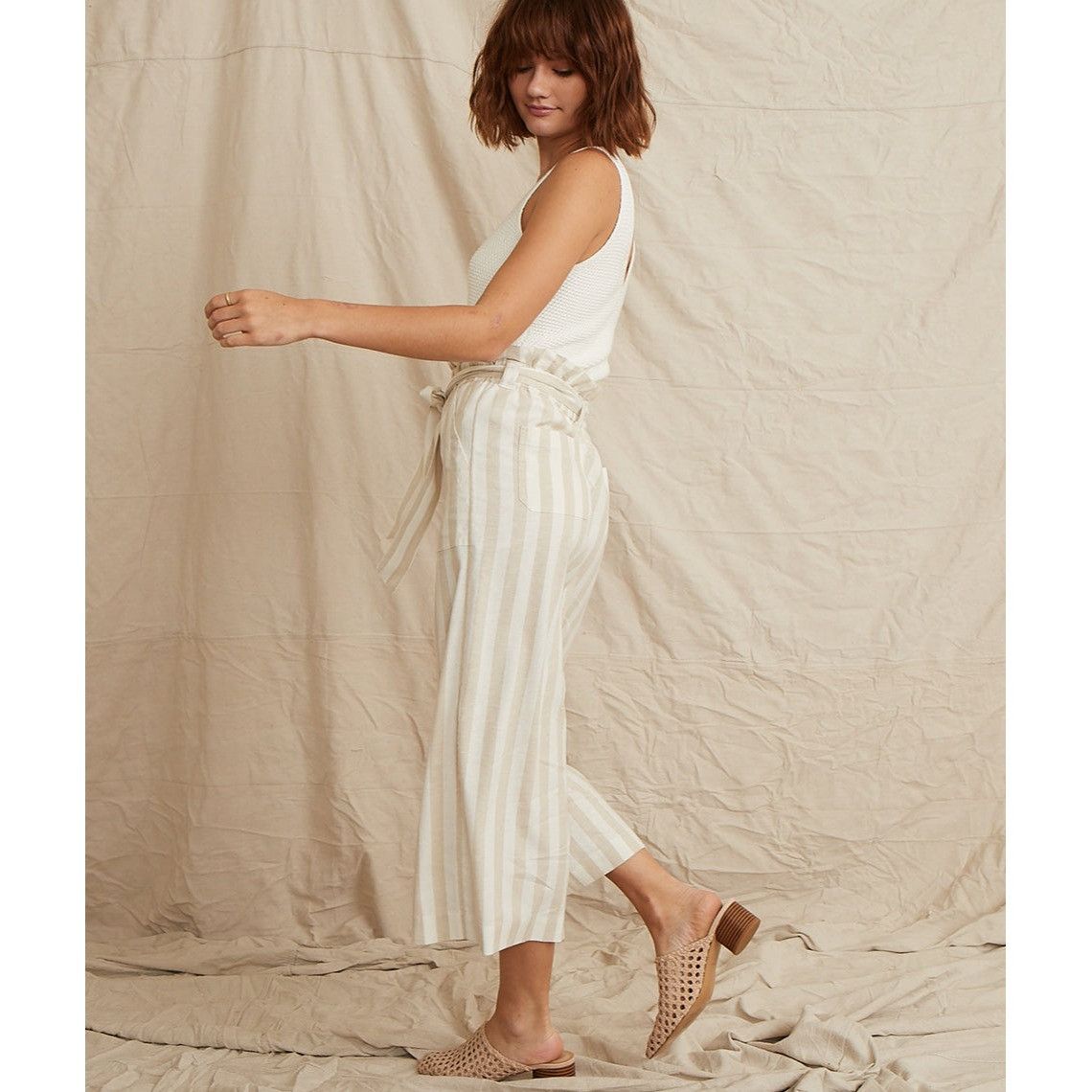 Marine Layer Marine Layer Caroline Pant Tan/White Stripe Small Wide Leg C Size 28" / US 6 / IT 42 - 5 Thumbnail