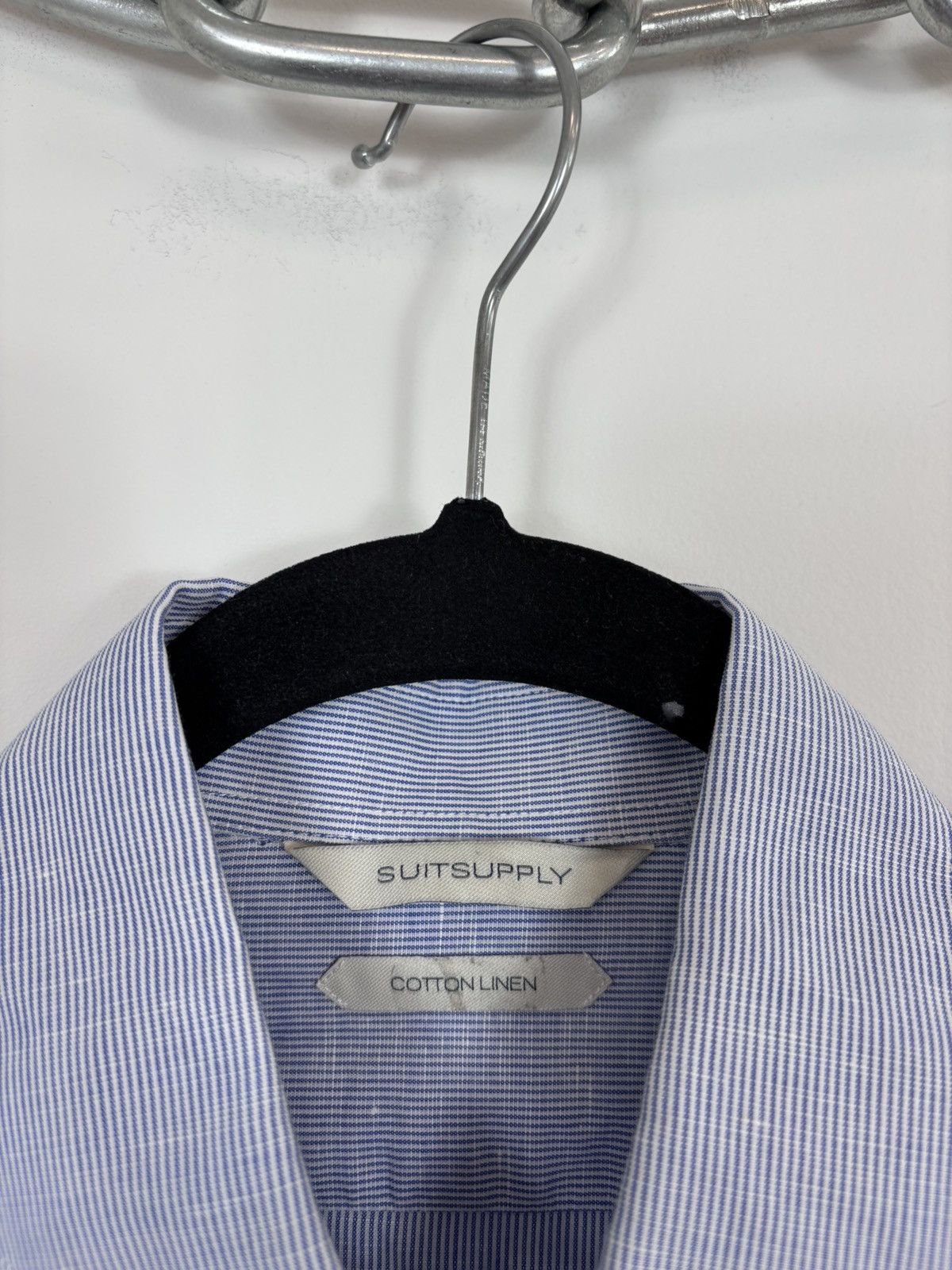 Suitsupply Suitsupply Light Blue Striped Cotton Linen Button Up Shirt Size US S / EU 44-46 / 1 - 10 Thumbnail