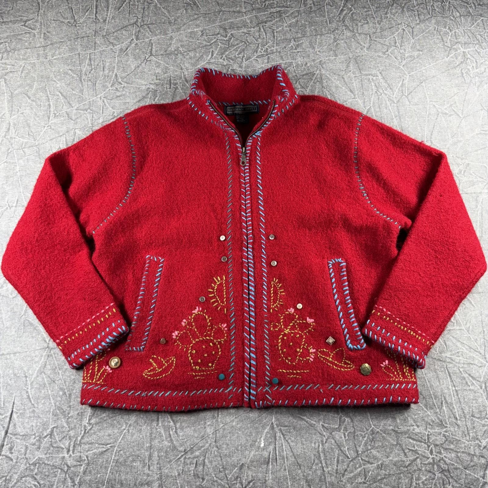 Other Herman Geist Sweater Women's 2X Red 100% Wool Embroidered Size XXL / US 16-18 / IT 52-54 - 2 Thumbnail