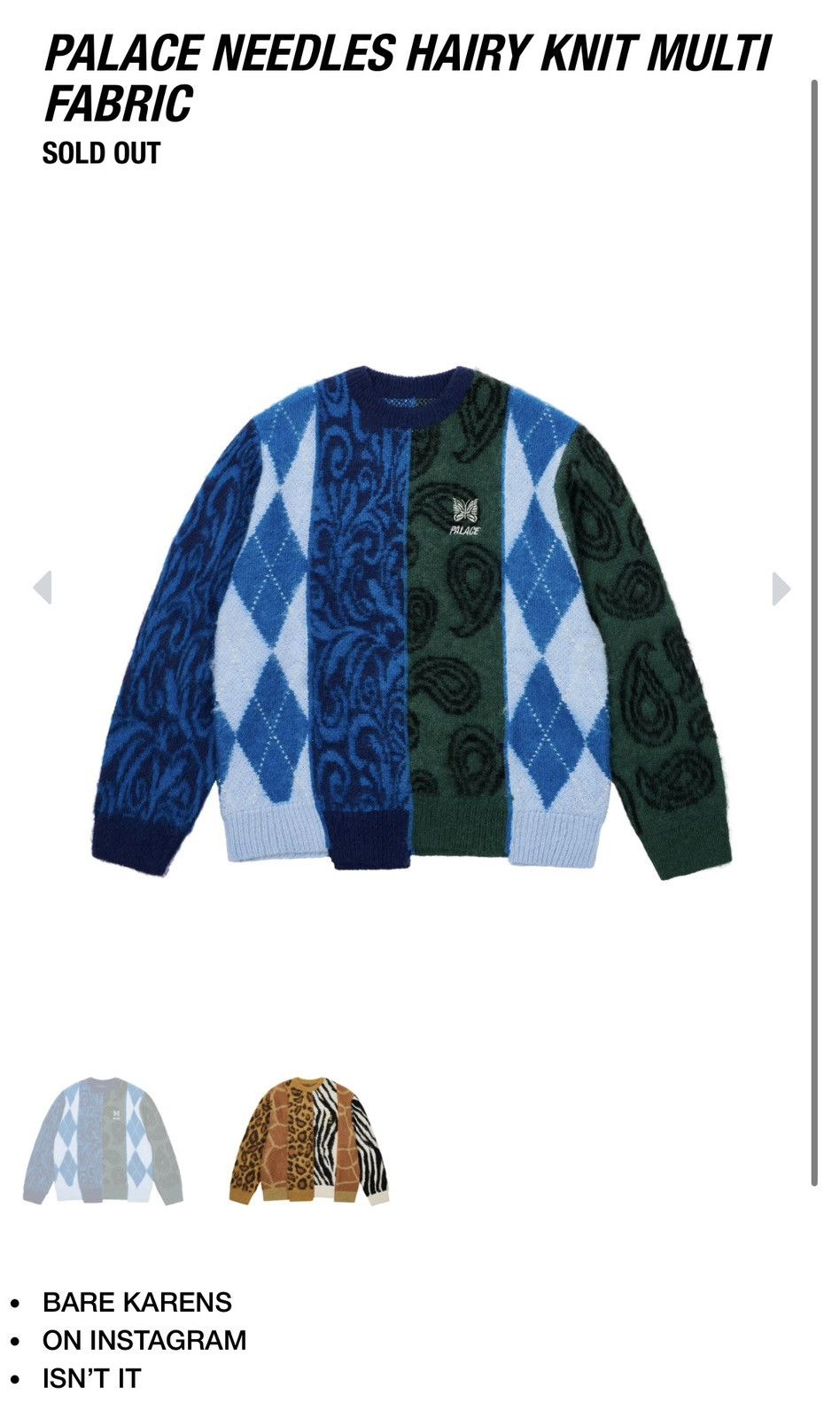 PALACE X NEEDLES HAIRY KNIT MULTI FABRIC Palace Hairy Flag Knit