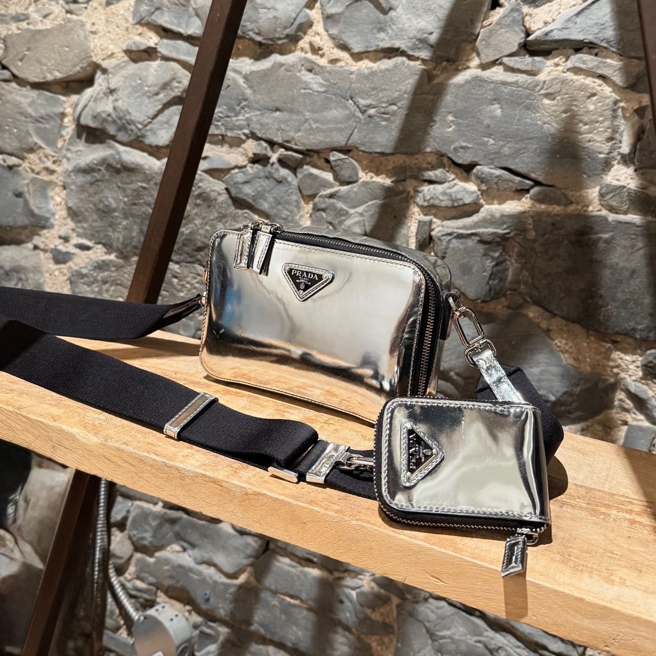 Prada Prada Metallic Silver Chrome Spazzolato Brique Crossbody Bag Size ONE SIZE - 3 Thumbnail