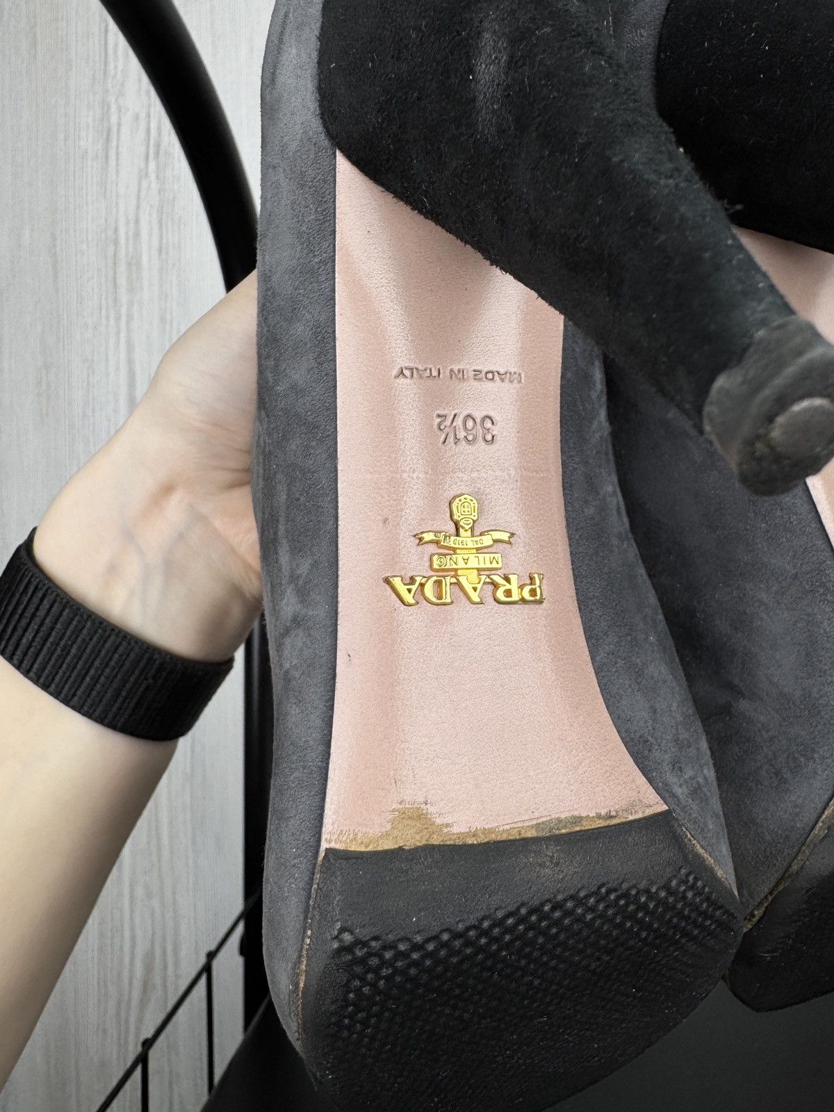 Prada Prada Gray Black Suede Ankle Cone Heels Size 36.5 EU 6.5 US Size US 6.5 / IT 36.5 - 13 Thumbnail