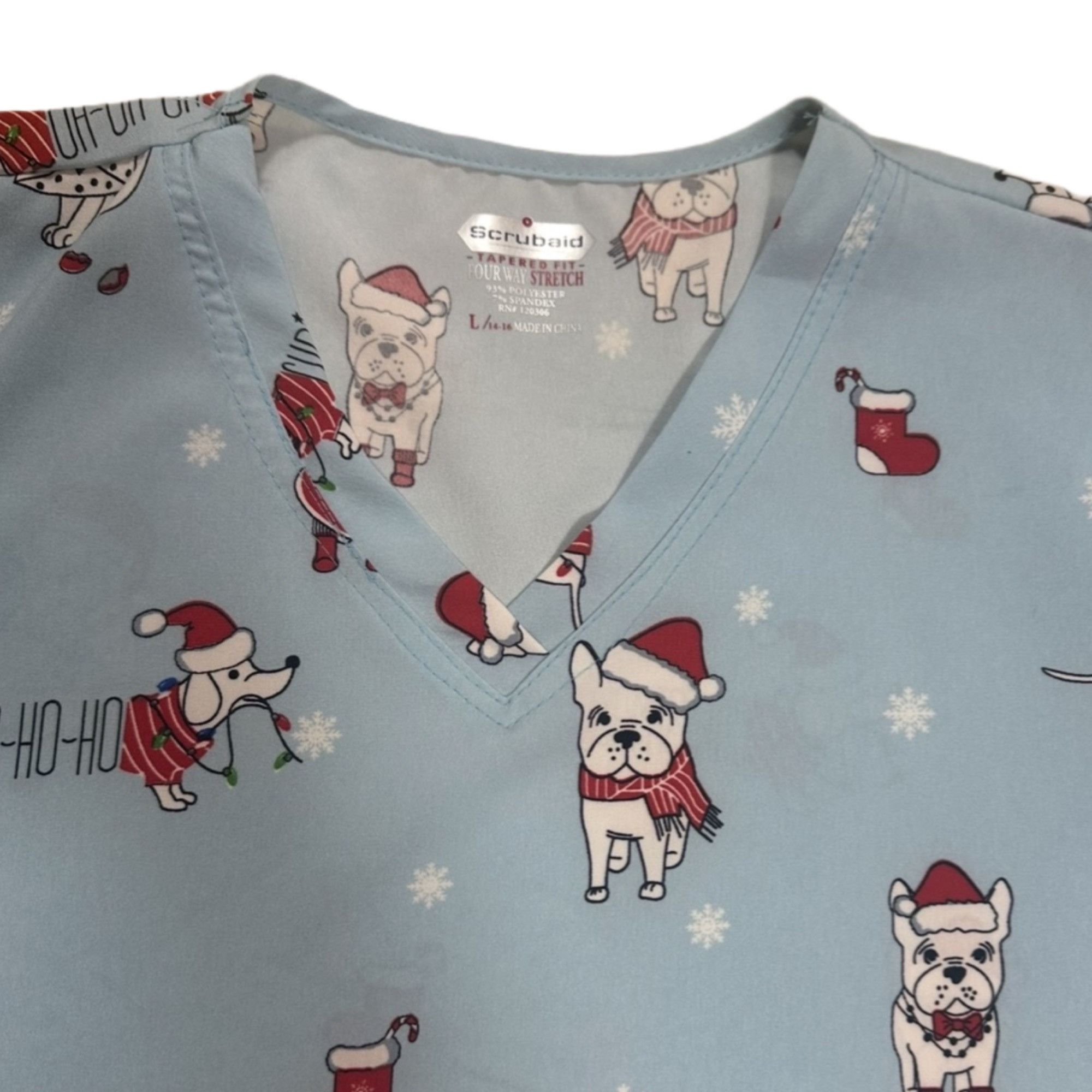 Other Scrubaid Women's Scrub Top Blue Shirt French Bulldog Xmas Size L / US 10 / IT 46 - 5 Thumbnail