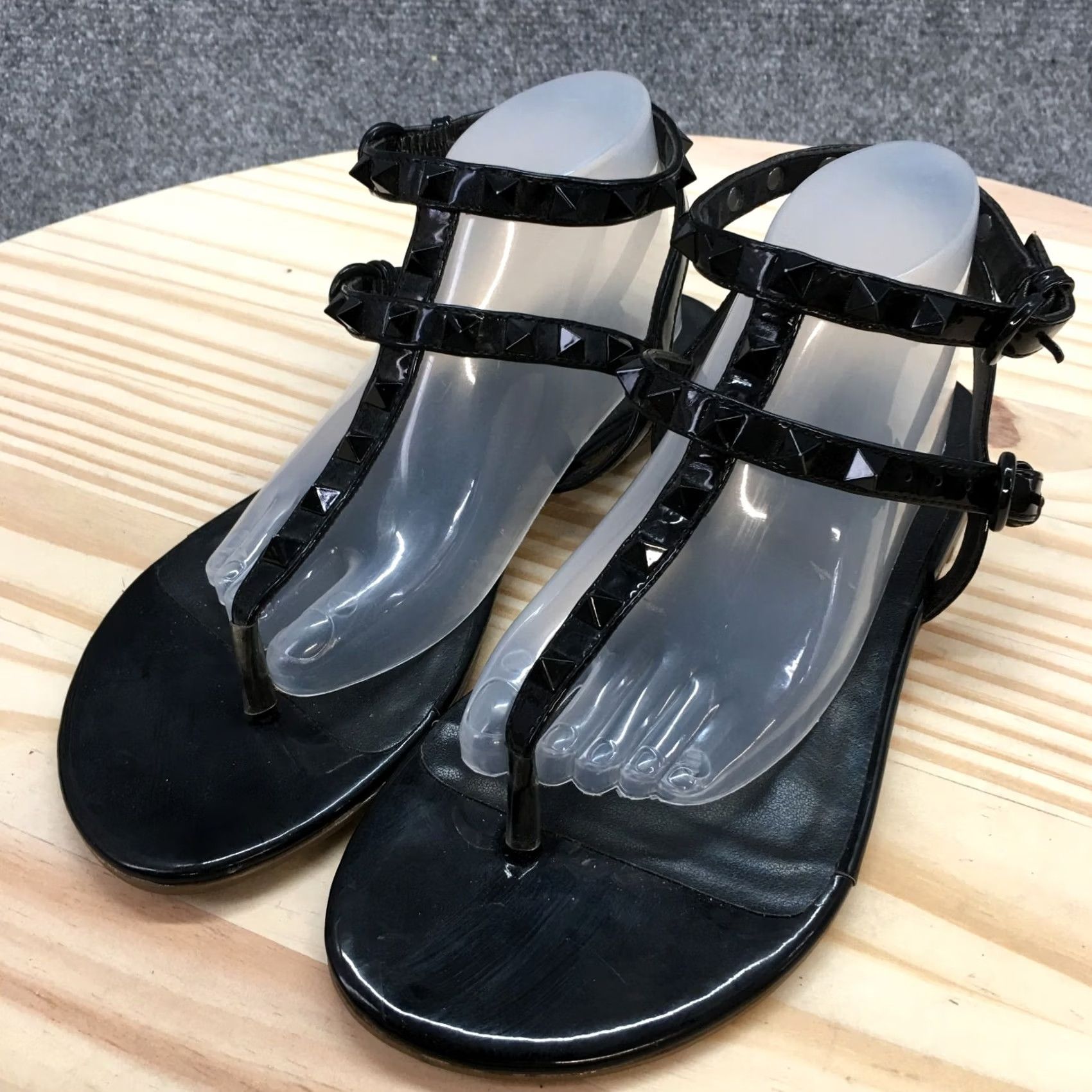 Vintage Michael Sandals Gladiator Flat Womens 6 Black Buckle Lani Rockstud Tonal Stud Flats Shoes Size US 6 / IT 36 - 3 Thumbnail