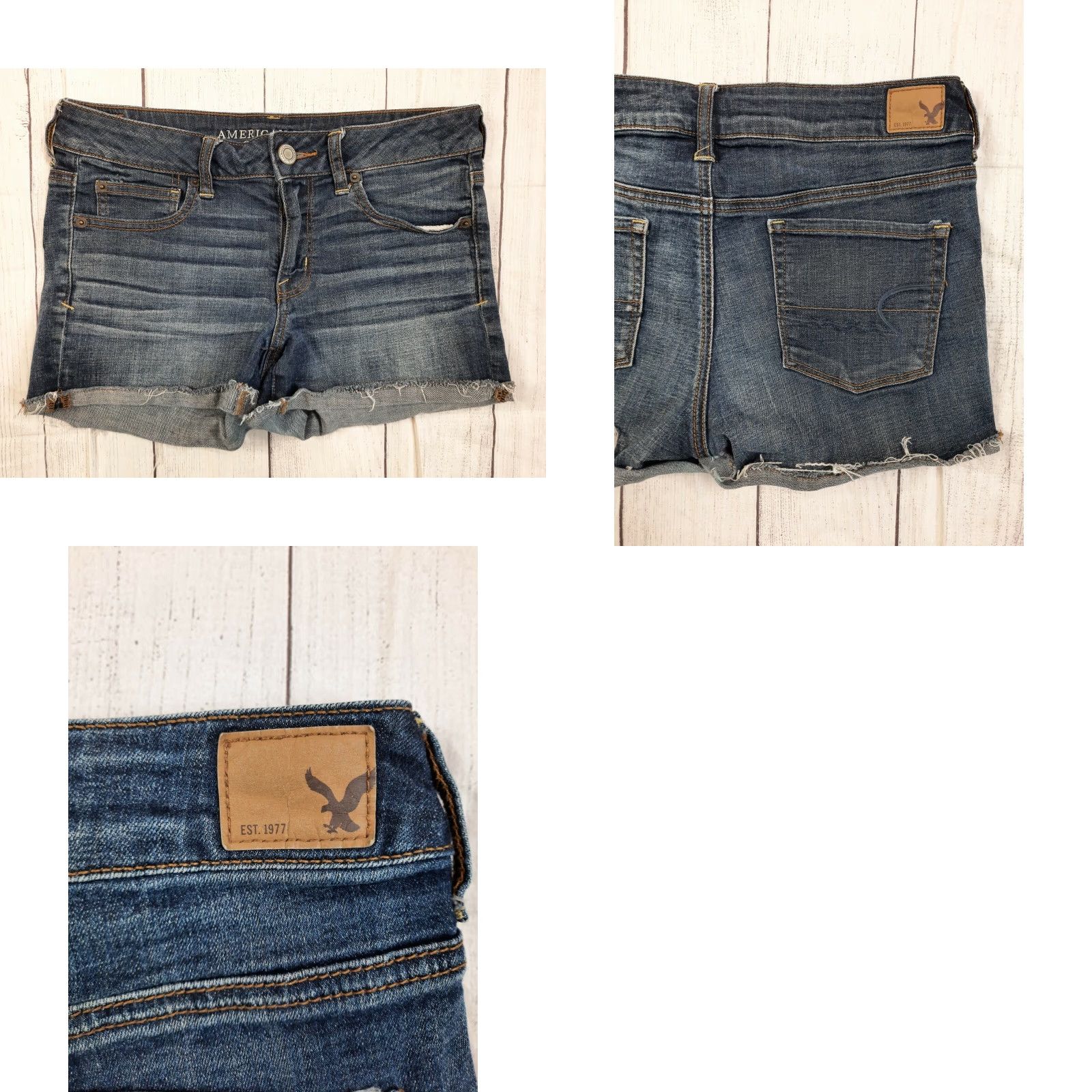 American Eagle Outfitters VINTAGE American Eagle Super Stretch Cuffed Jean Denim Shorts Dark Wash Size 8 Women Low Rise 7.5 Inseam 3 cuffed Women Size 30" / US 8 / IT 44 - 8 Thumbnail