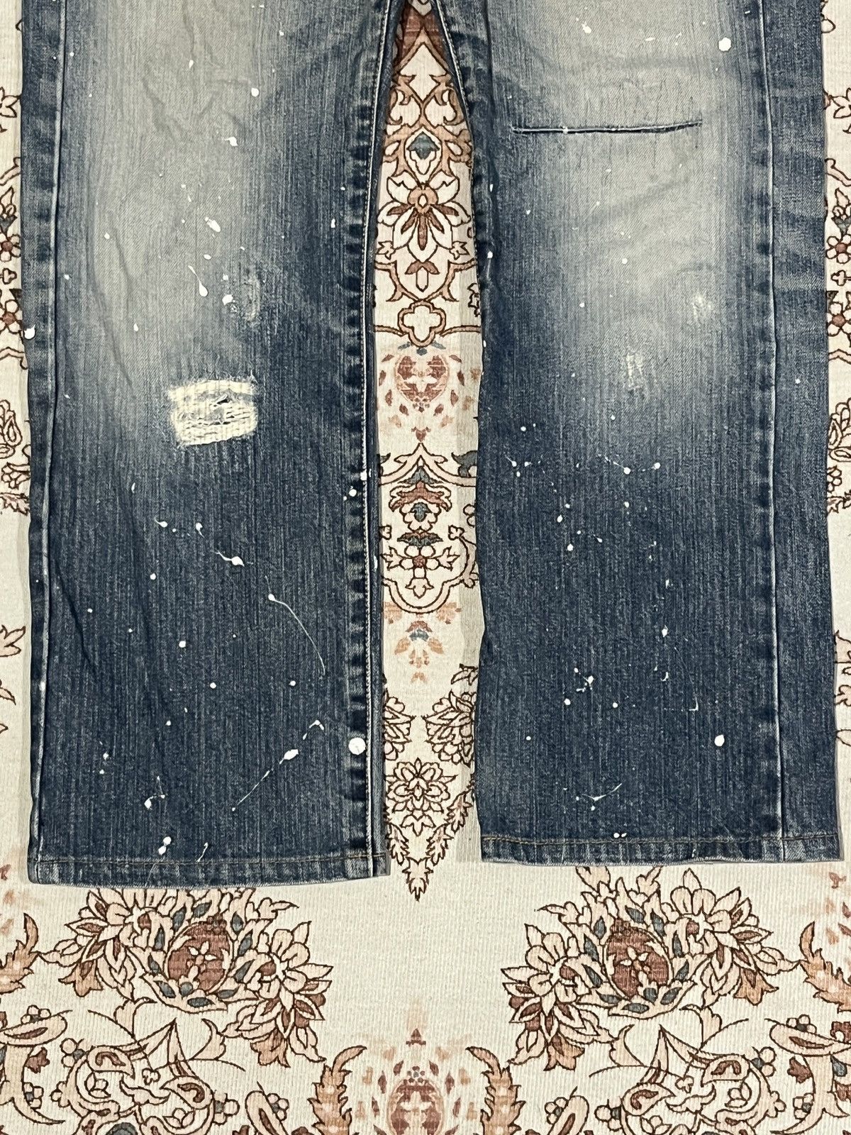 Japanese Brand WASHED DENIM PAINT SPLATTER DISTRESSED JEANS NOT HELMUT LANG Size US 31 - 7 Thumbnail