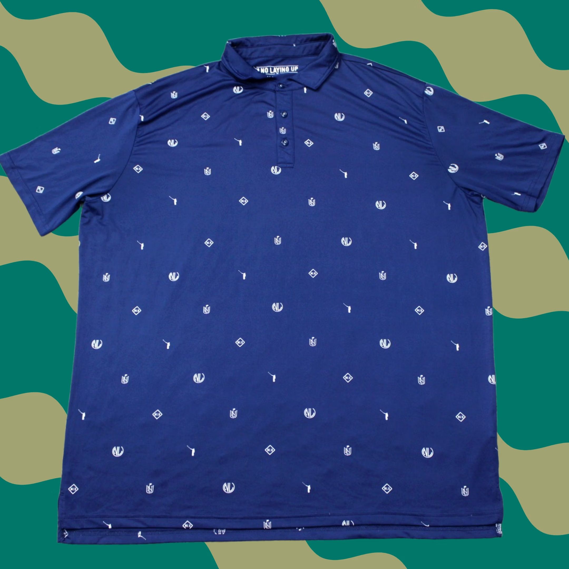 Vintage No Laying Up Polo Shirt Men XL Blue Golf All Over Print Stretch Short Sleeve Size US XL / EU 56 / 4 - 1 Thumbnail