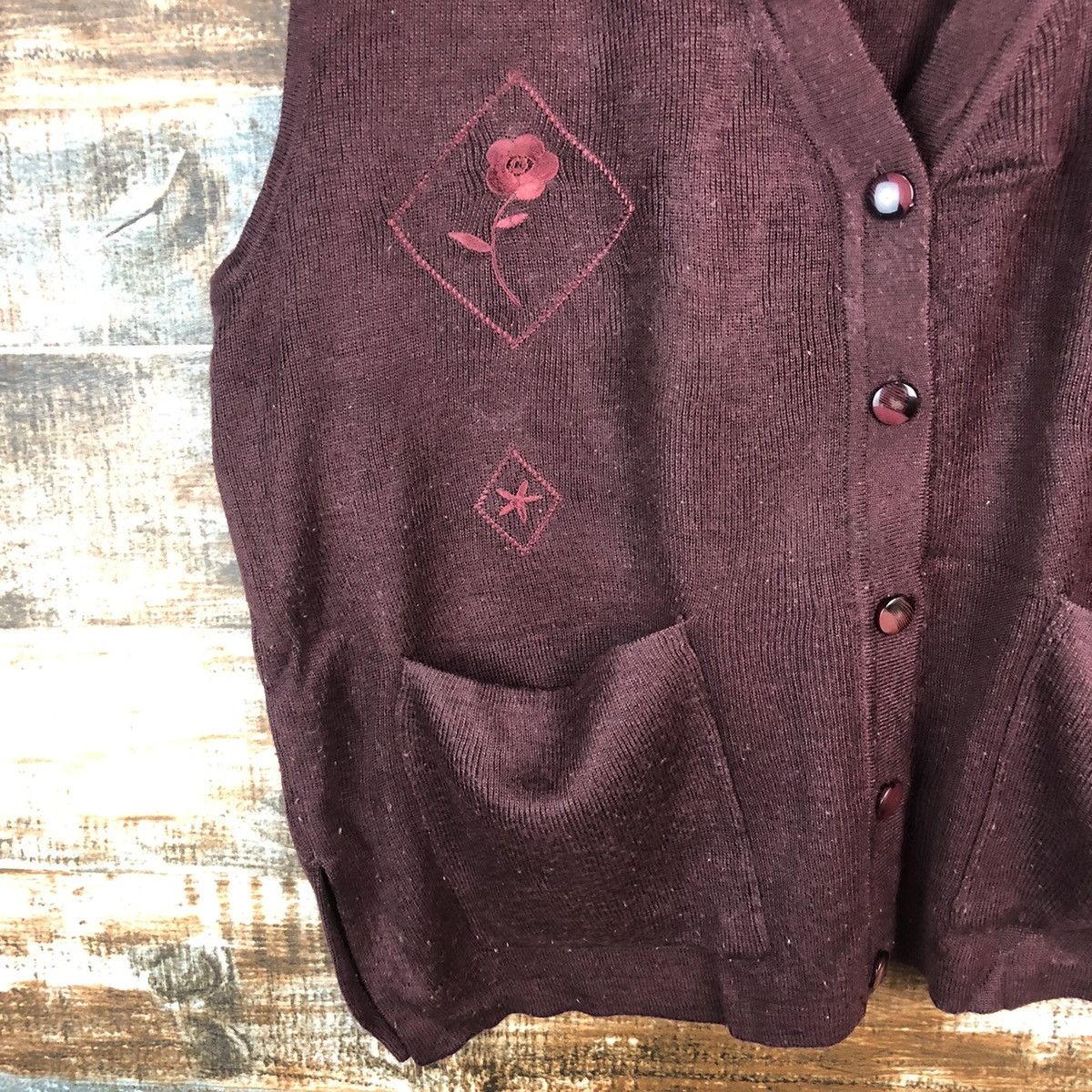 Homespun Knitwear × Japanese Brand Blue Motion Maroon vintage Vest Knitwear #A1310 Size M / US 6-8 / IT 42-44 - 7 Thumbnail