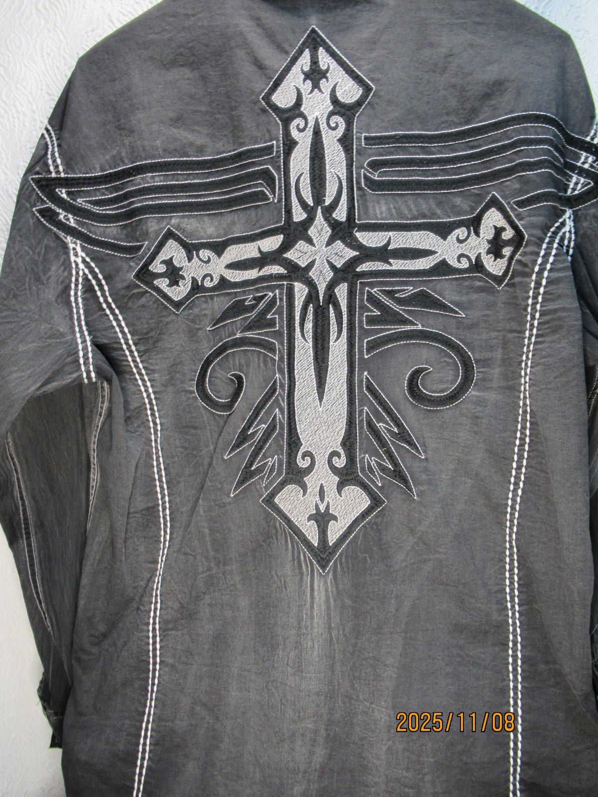 Roar Roar Shirt Black Embroidered Cross Western Rockabilly Size US XL / EU 56 / 4 - 1 Thumbnail
