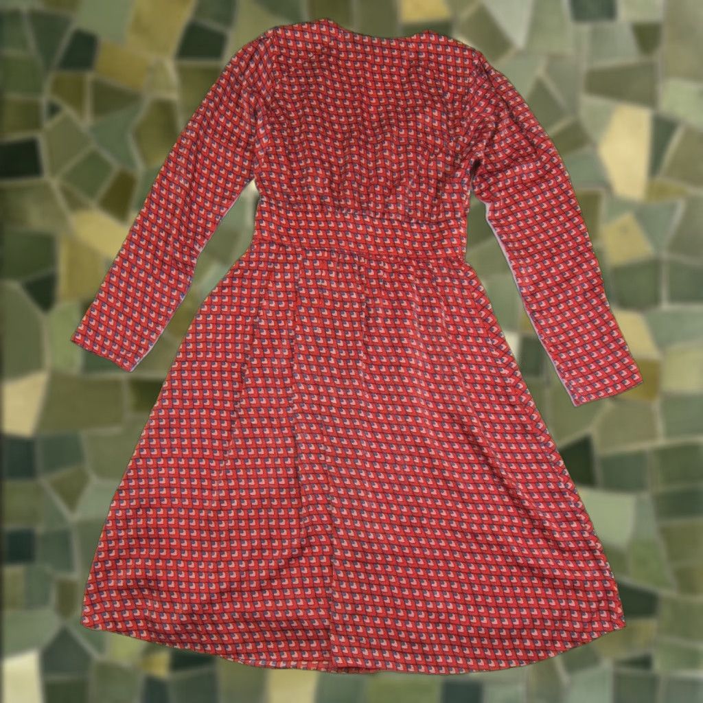 Vintage Halogen Red Blue Pink Silky Geometric Long Sleeve V-Neck Long Dress Women 6 Size M / US 6-8 / IT 42-44 - 1 Thumbnail
