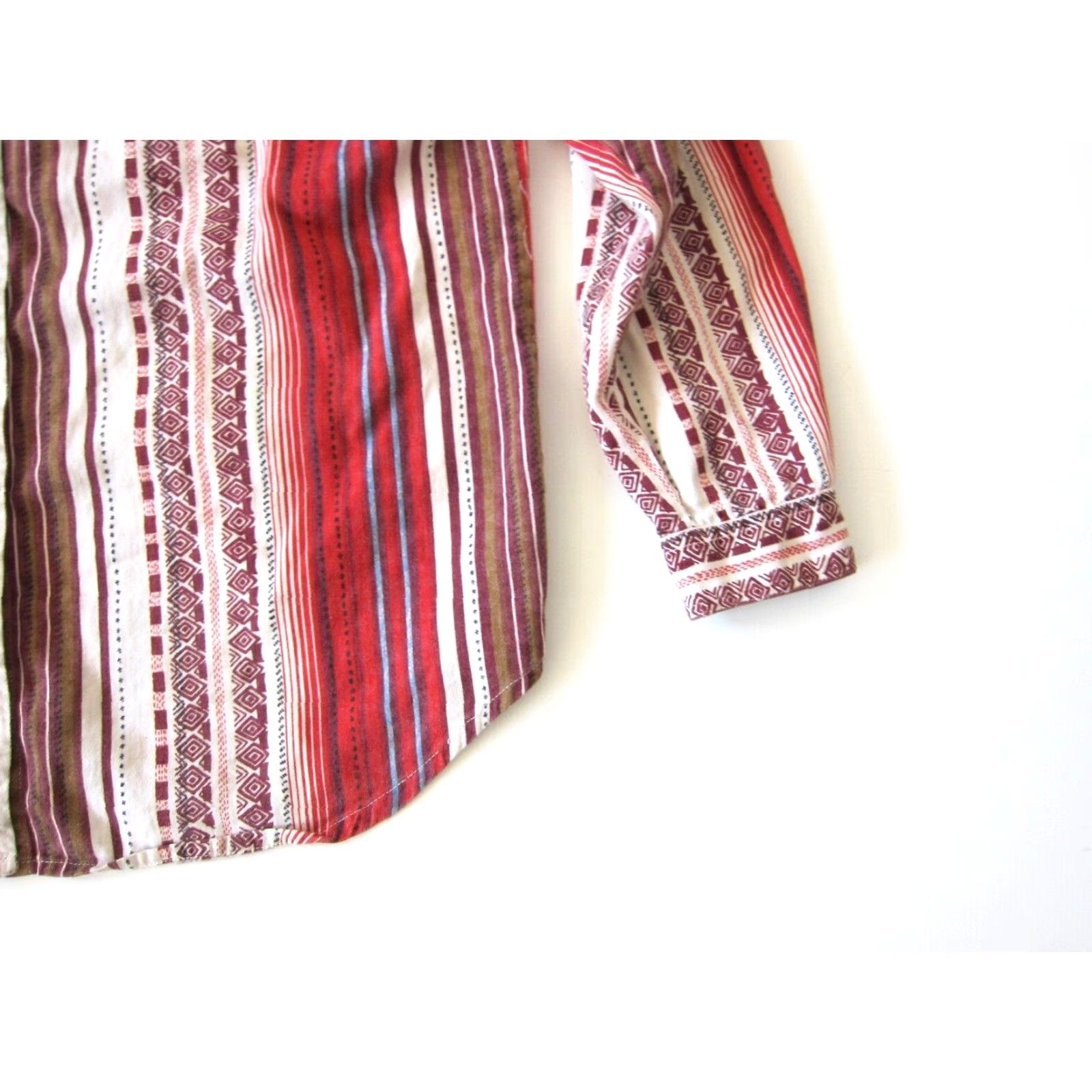Vintage VINTAGE Short Circuit Blouse Stripe Long Sleeve Button 100% Cotton Red Brown Blue M-L Womens Size M / US 6-8 / IT 42-44 - 7 Thumbnail