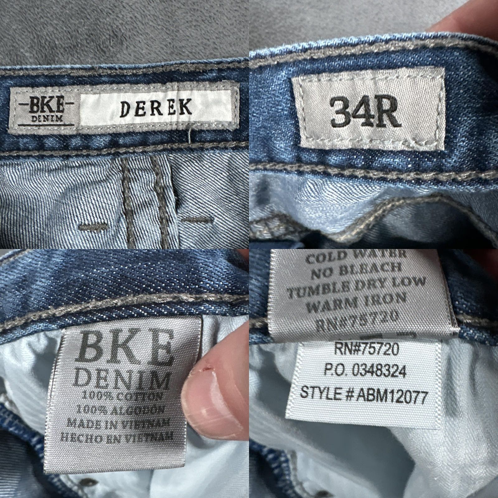 BKE Derek Jeans Mens 34x32 Blue Regular Fit Bootcut Distressed