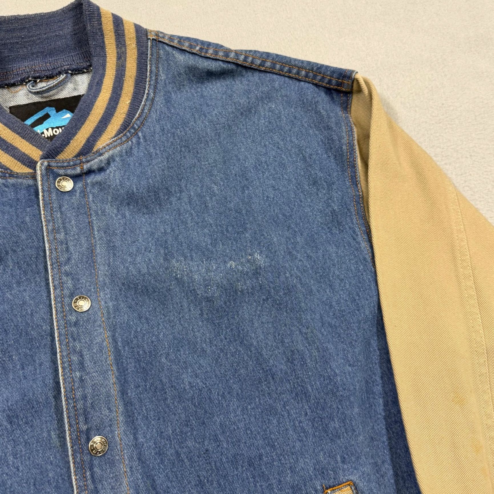 Denime Tri-Mountain Jacket Mens L Denim Varsity Snap Front Workwear Blue Cotton Denim Pockets Short Jacket Mens Size US L / EU 52-54 / 3 - 3 Thumbnail