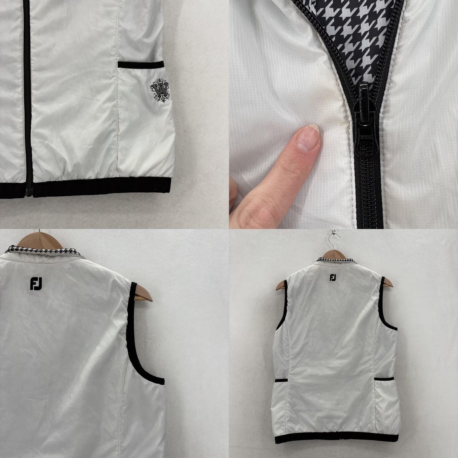 Footjoy FootJoy Vest Womens M Black White Houndstooth Reversible Zip Pockets Logo Embroidered Lined Bodywarmer Sleeveless Short Jacket/Coat Vintage No N/A Size M / US 6-8 / IT 42-44 - 10 Thumbnail