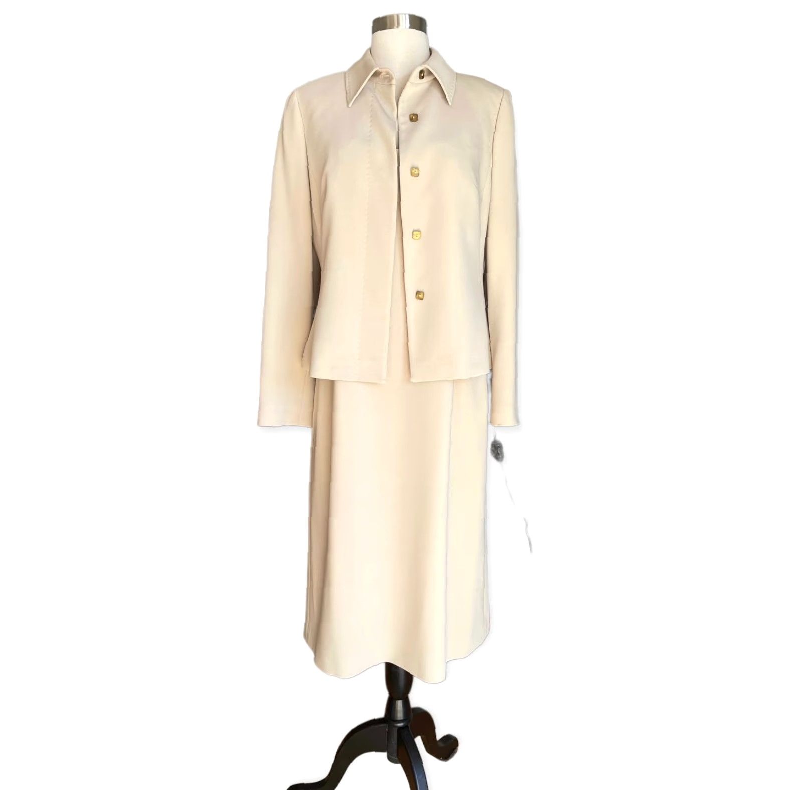 Max Mara VINTAGE MAX MARA 2pc Jacket & Maxi Long Dress Beige Suit Sz 10 Jacket Dress Women Size L / US 10 / IT 46 - 2 Thumbnail