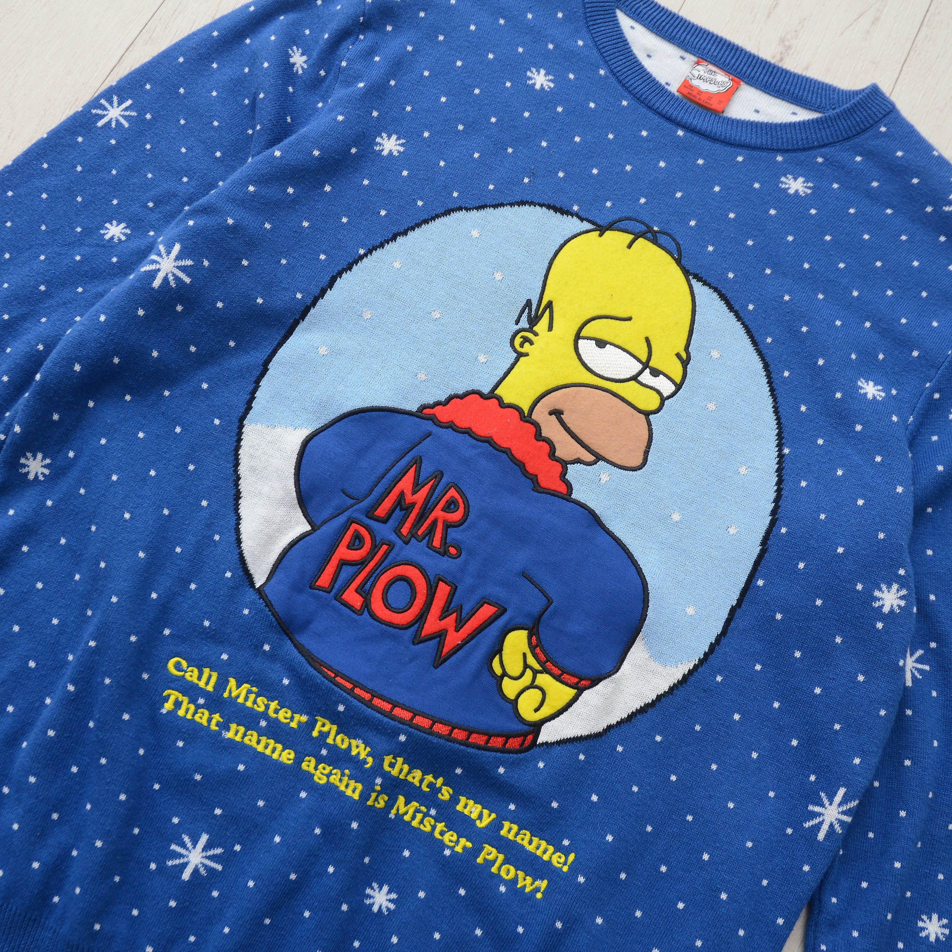 Cartoon Network The Simpsons Mr Plow Christmas Sweater Blue Geometric Jumper Size US M / EU 48-50 / 2 - 5 Thumbnail