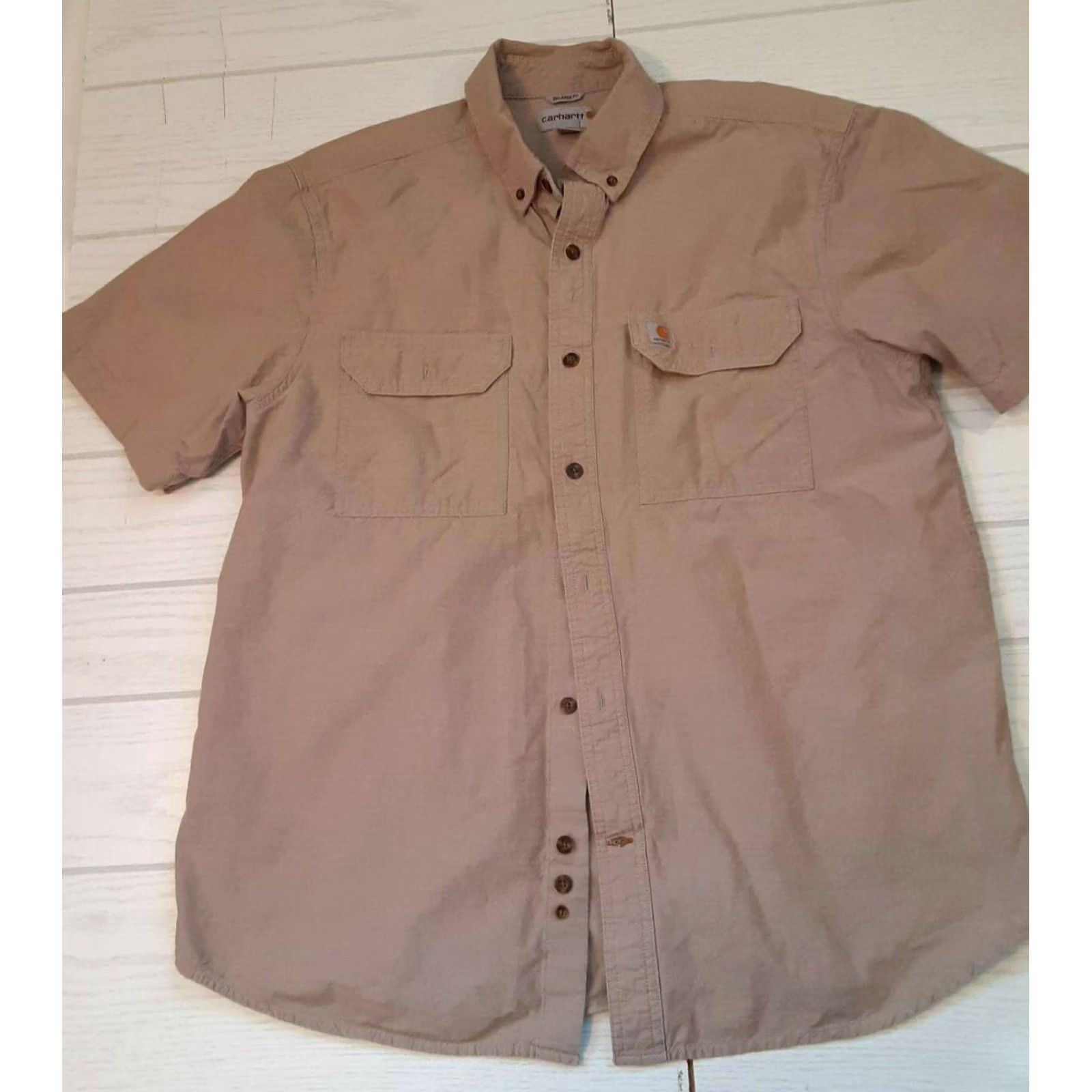 Carhartt VINTAGE Carharrtt Short Sleeve Full Button Working Shirt LG Men Khaki 90s Pockets Size US L / EU 52-54 / 3 - 5 Thumbnail