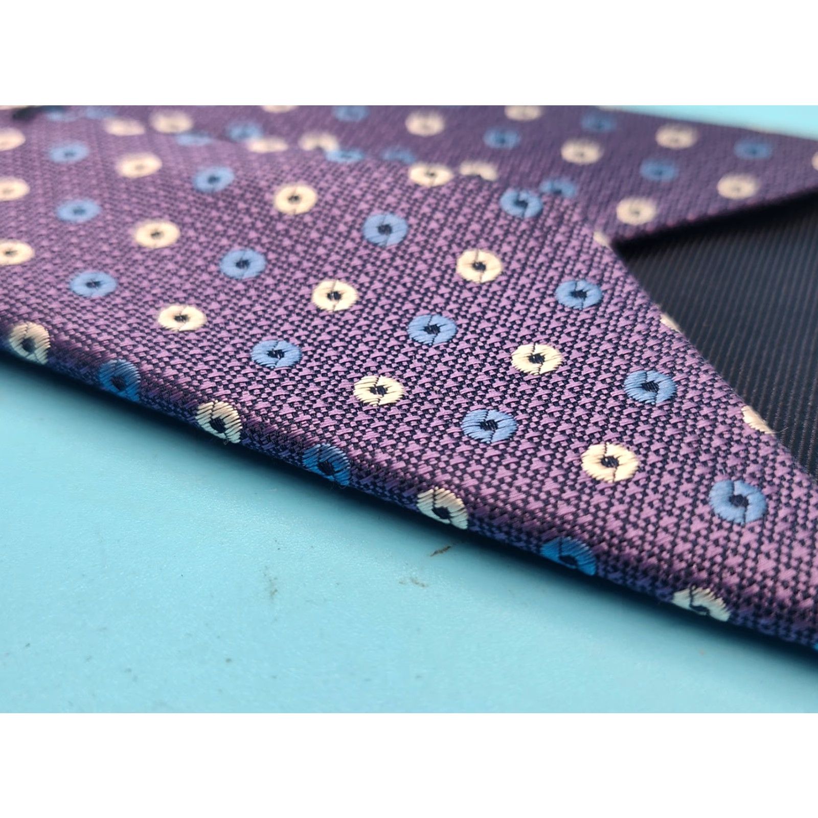 Jos. A. Bank Jos A. Bank Necktie 100% Silk Medallion Purple Blue White Multicolor Designer Men One Size Size ONE SIZE - 4 Thumbnail