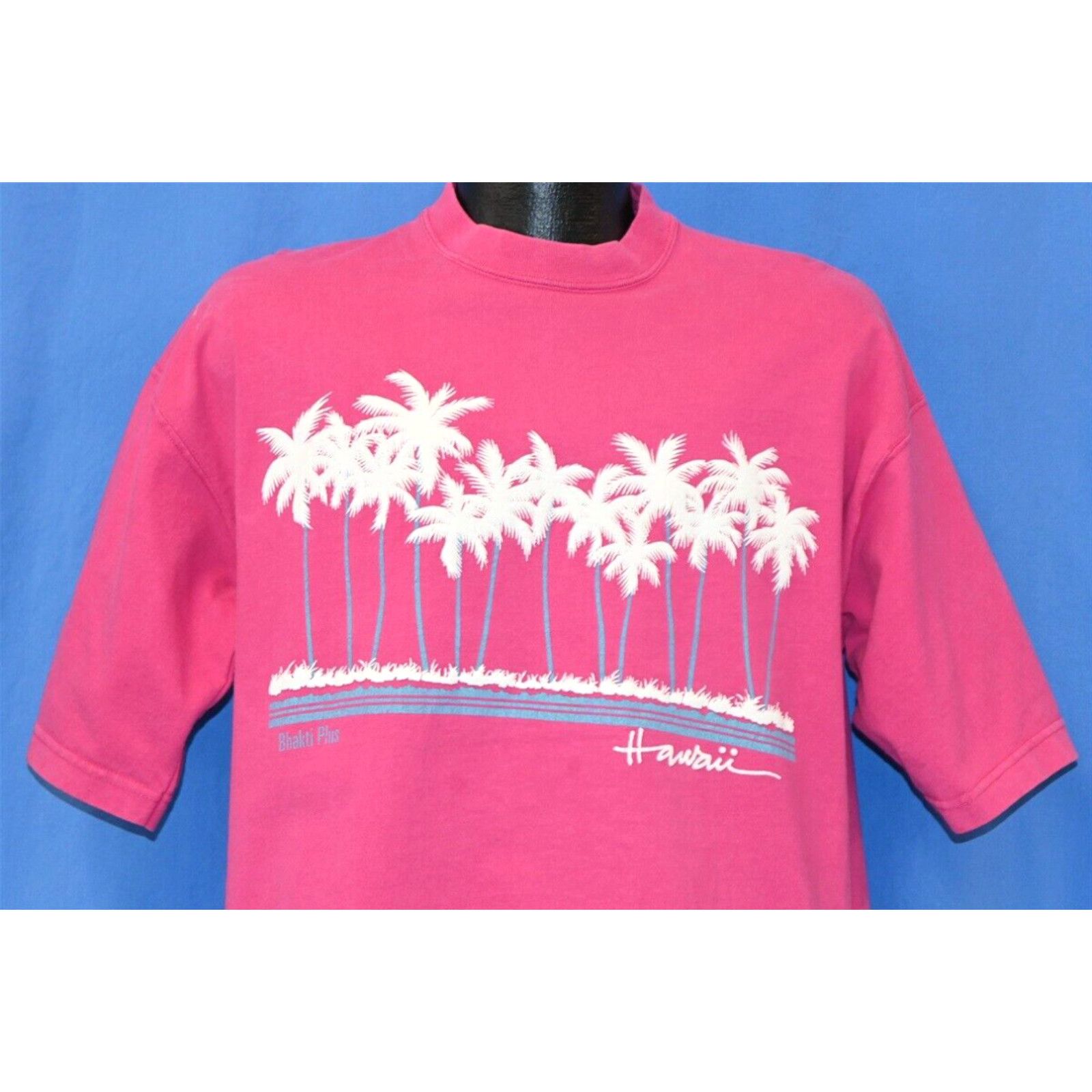 image of Vintage 90's Hawaii Bhatki Plus Palm Trees Beach Vacation Hot Pink T-Shirt XL in White, Men's