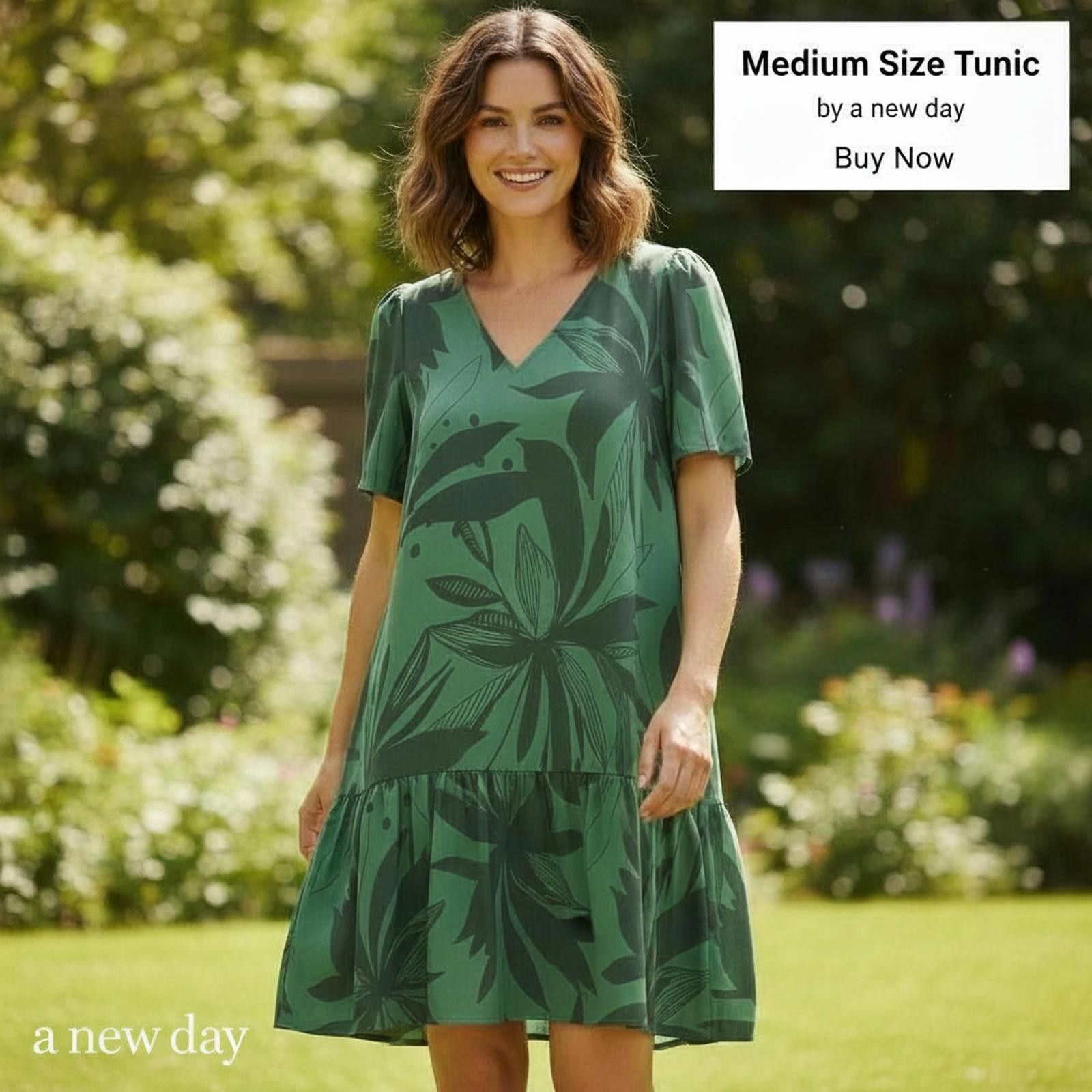 Other Medium Size Green Floral Print Tunic Dress By a new day Size M / US 6-8 / IT 42-44 - 1 Thumbnail