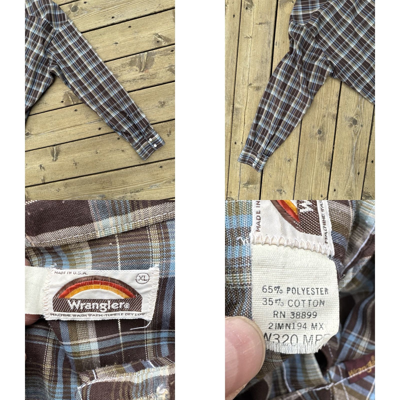 Wrangler VINTAGE Wrangler Western Shirt USA Made XL Plaid 70s Pearl Snap Mens Size US XL / EU 56 / 4 - 8 Thumbnail