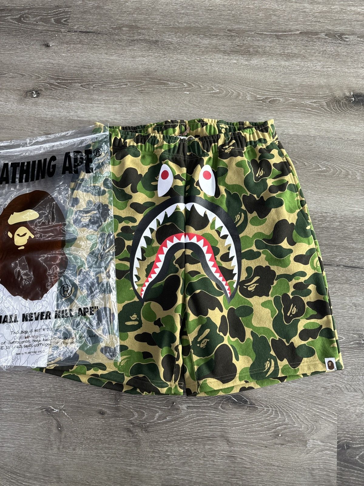 image of Bape Big Abc Camo “Shark” Sweat Shorts (X-Large) in Green, Men's (Size 33)