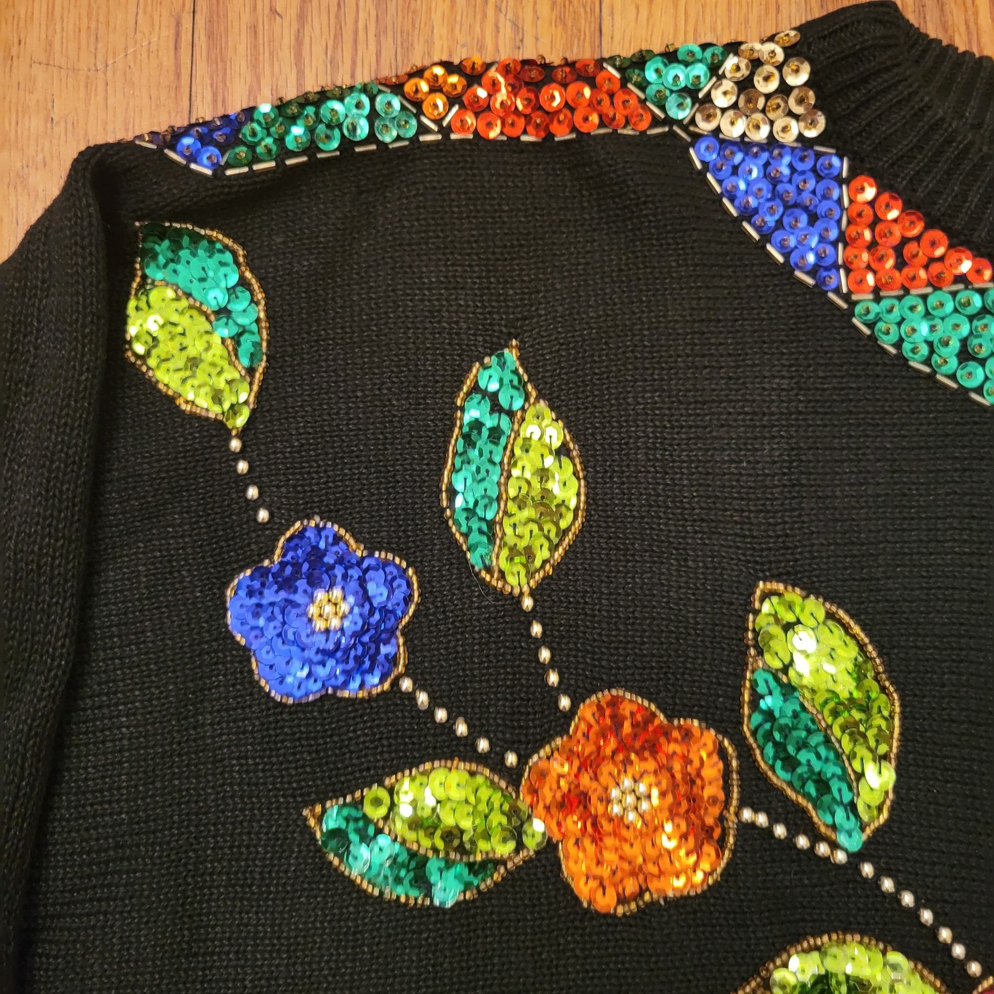 Other Mister Noah 22W Sequined Sweater Pullover Floral Beaded Flow Size 3XL / US 20-22 - 3 Thumbnail