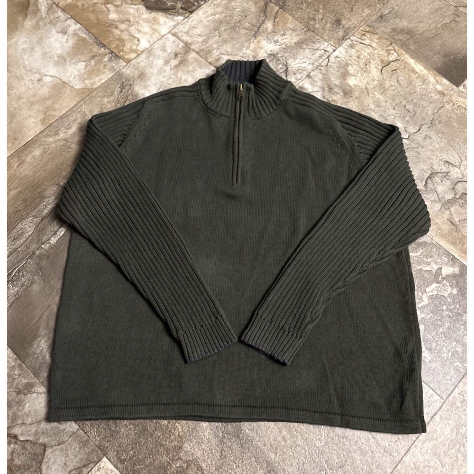 Vintage St. Johns Bay 1/4 Zip Sweater Green Pullover Cotton Mens XL Mock Neck 2244 Size US XL / EU 56 / 4 - 2 Thumbnail