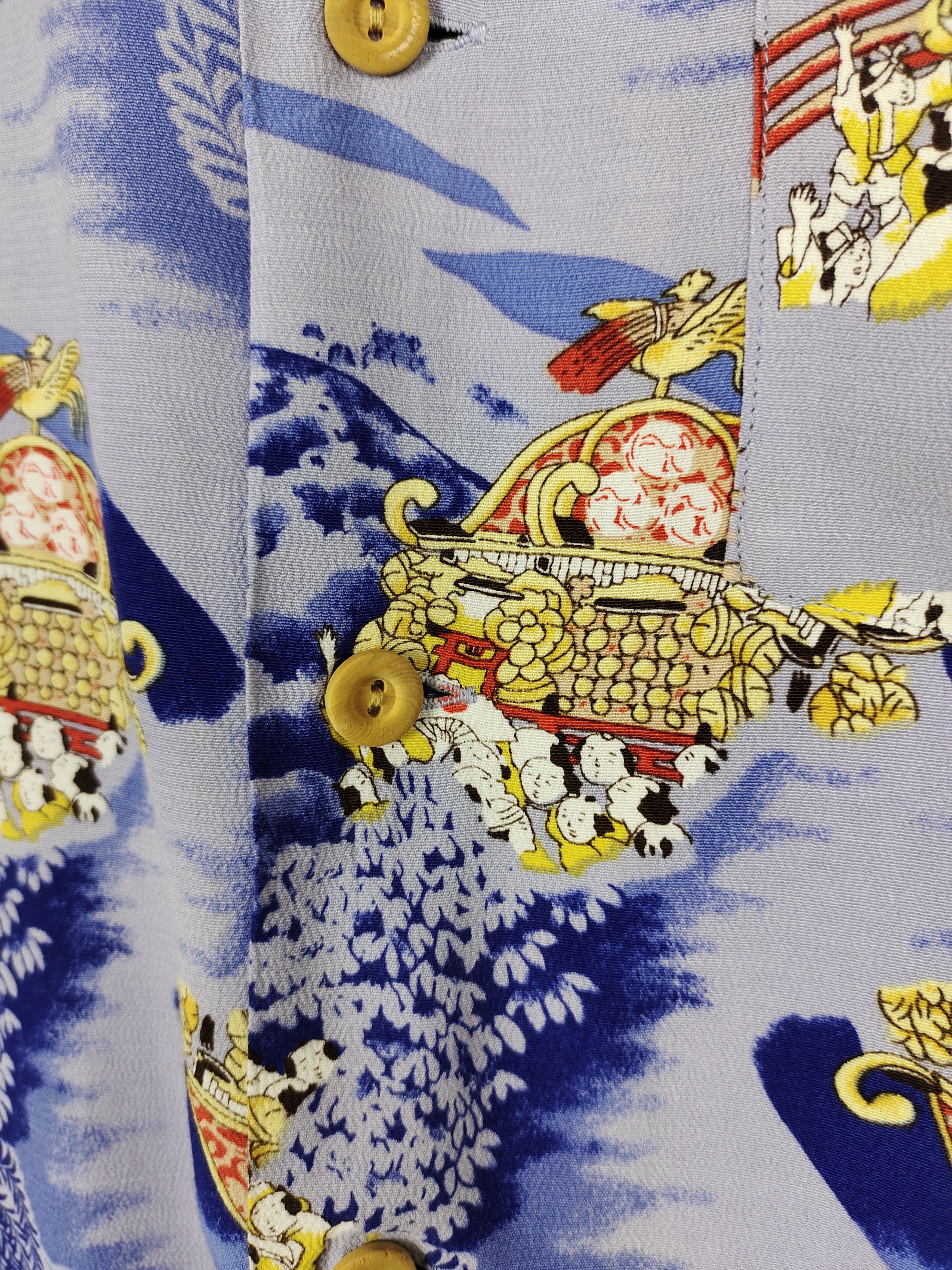 Vintage Japanese Hawaiian History Book Pagoda Rayon Crepe Shirt Size US L / EU 52-54 / 3 - 8 Thumbnail