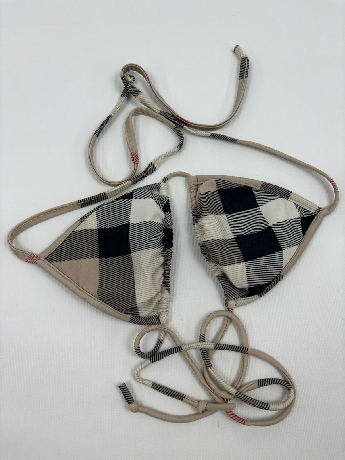 Burberry RARE Nova Check Swimsuit Stripe Trim Triangle Bikini Top Bra Size ONE SIZE - 7 Thumbnail