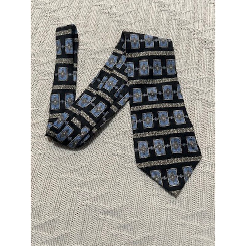 Dior Vintage Christian Dior black and blue print silk tie Size ONE SIZE - 1 Thumbnail