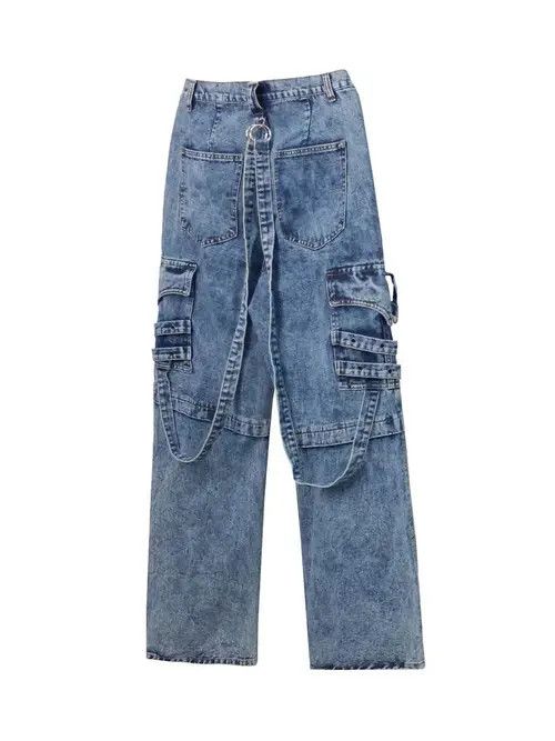 VIBE Heavy washed street style long strap wide leg jeans Size US 32 / EU 48 - 7 Thumbnail
