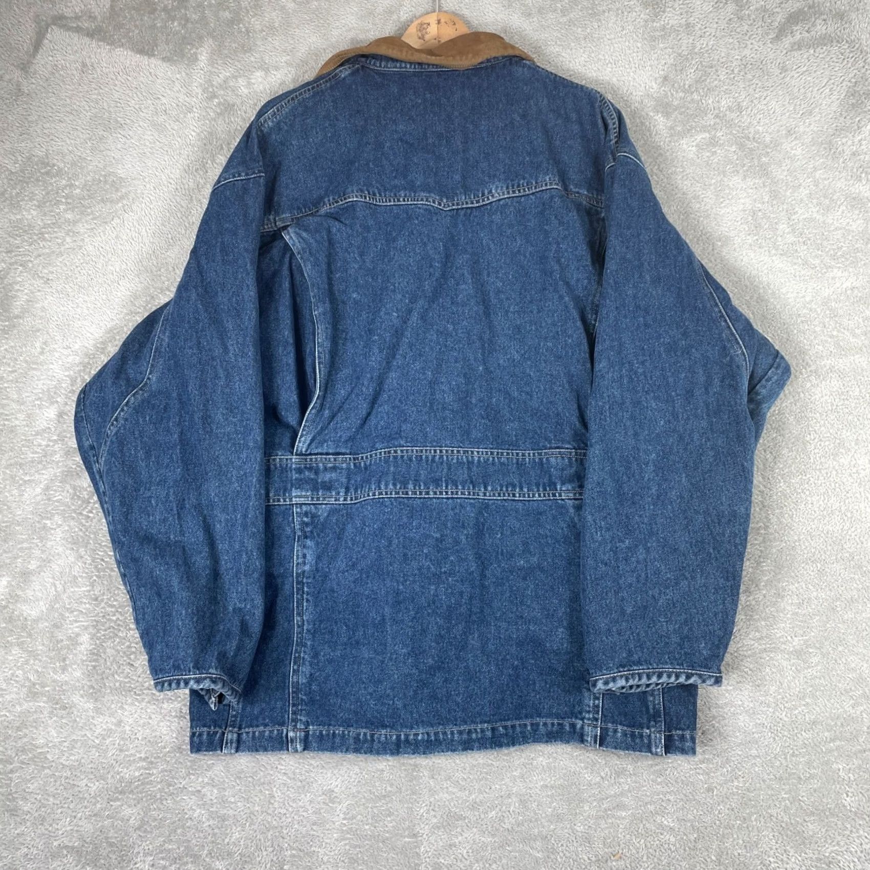 Vintage VINTAGE Willis & Geiger Denim Chore Jacket Mens Medium Blue Leather Collar Field Coat Size US M / EU 48-50 / 2 - 2 Thumbnail