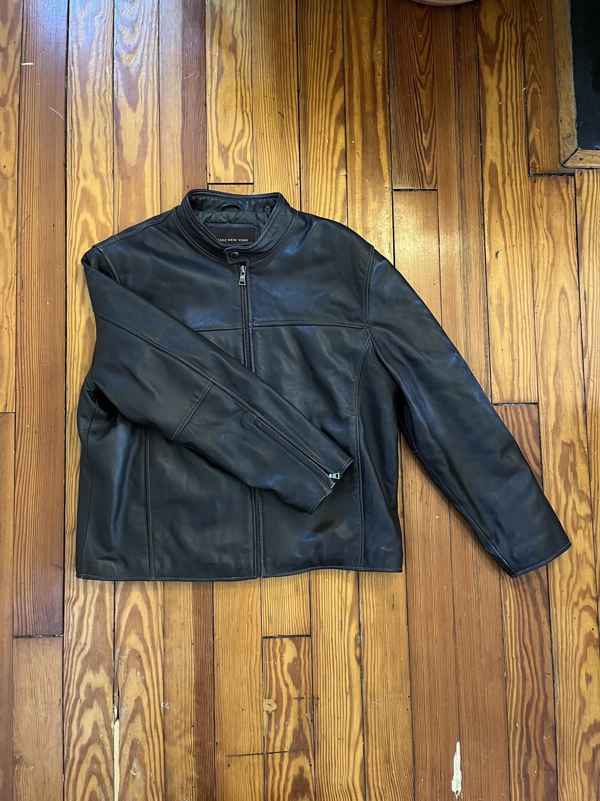Andrew Marc Marc New York Black Leather Bomber w/ Quilted Interior Size US XL / EU 56 / 4 - 1 Thumbnail