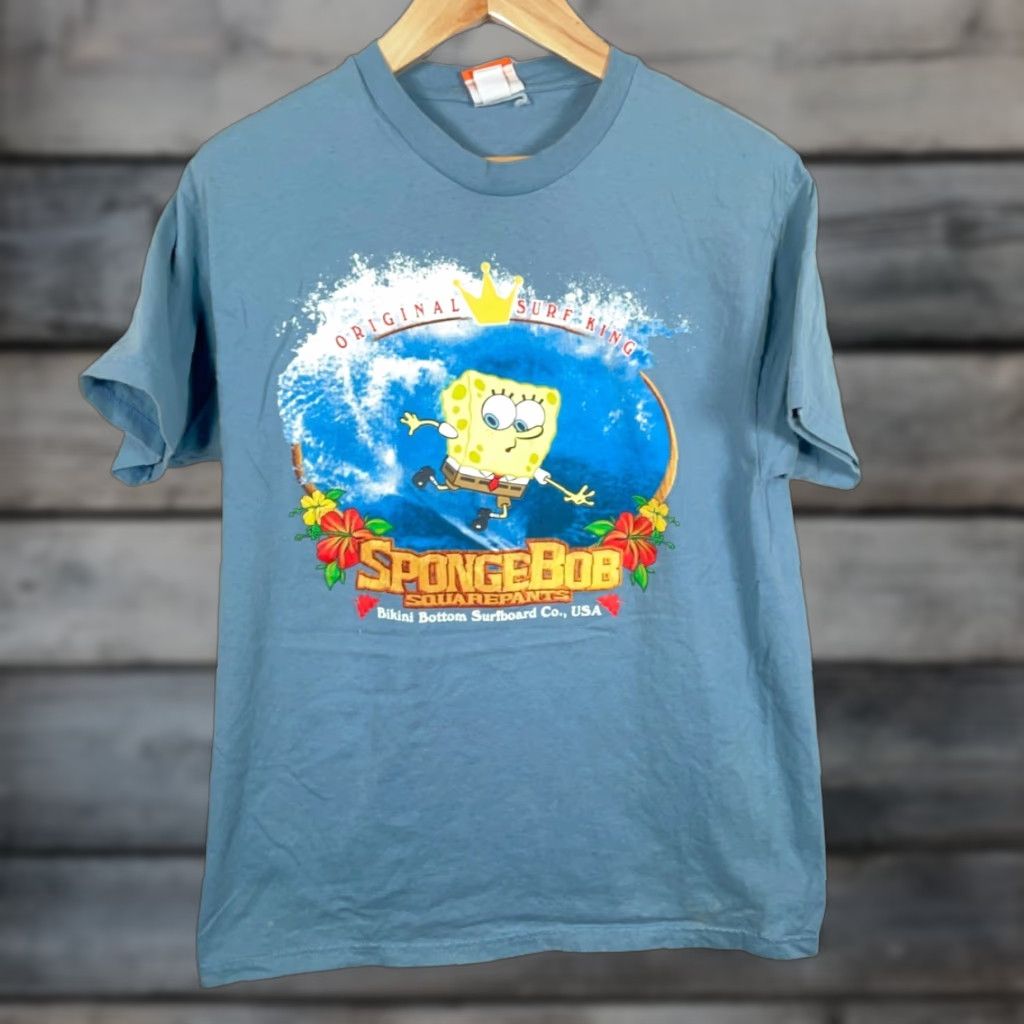 Nickelodeon VINTAGE Nickelodeon SpongeBob SquarePants T-Shirt Men’s Large Blue 2002 Surf King Graphic Print Reg Fit Size US L / EU 52-54 / 3 - 1 Thumbnail